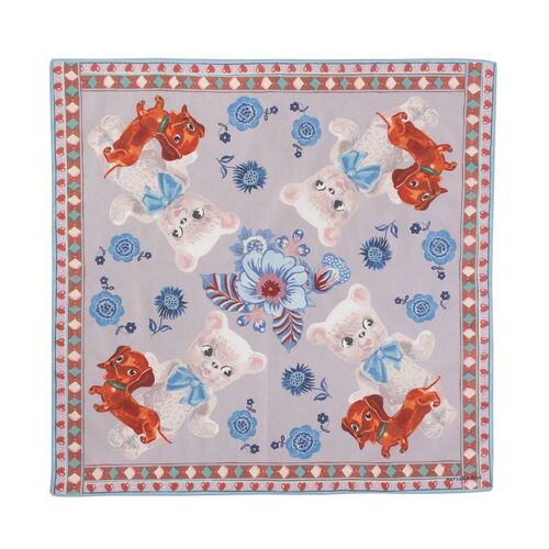 Nathalie Lete Handmade Cotton Handkerchief Bear&Dog, Illustration
