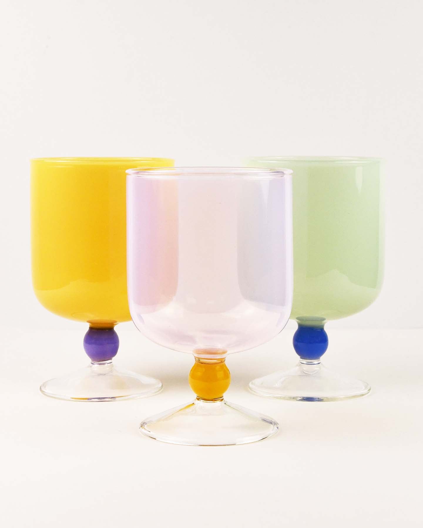 BISQUE Mujunhyuk Heat Resistant Glass Goblet Pink Yellow Mint Set