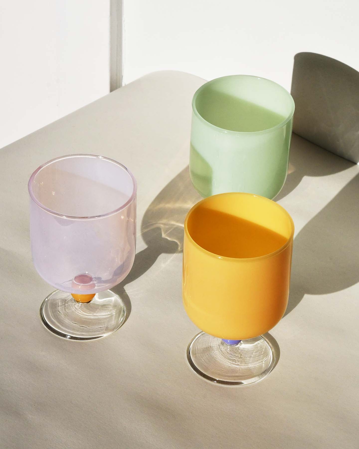 BISQUE Mujunhyuk Heat Resistant Glass Goblet Pink Yellow Mint Set