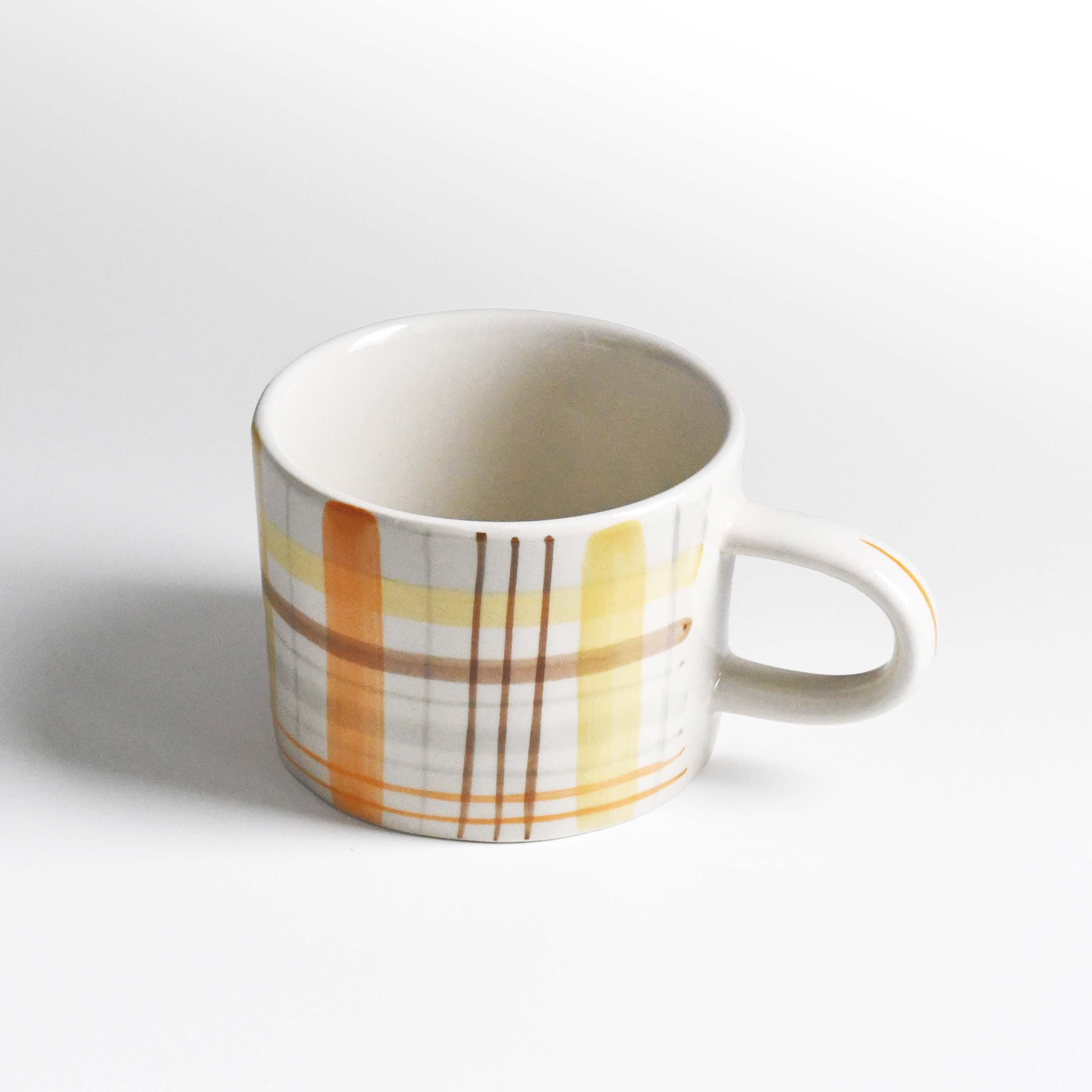 BISQUE Carreaux Hand-written checked Mug Cup CDF Yellow Brown