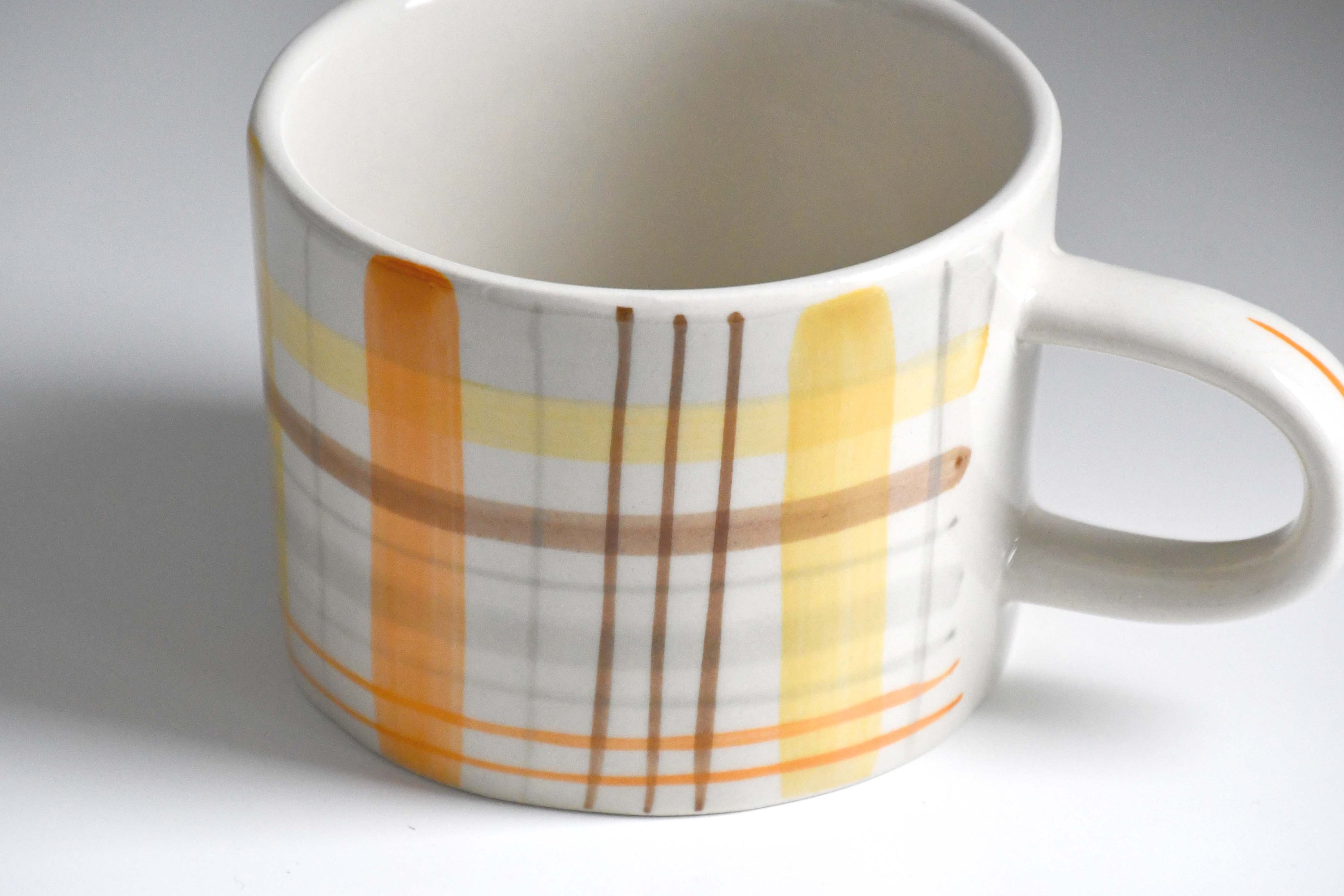 BISQUE Carreaux Hand-written checked Mug Cup CDF Yellow Brown