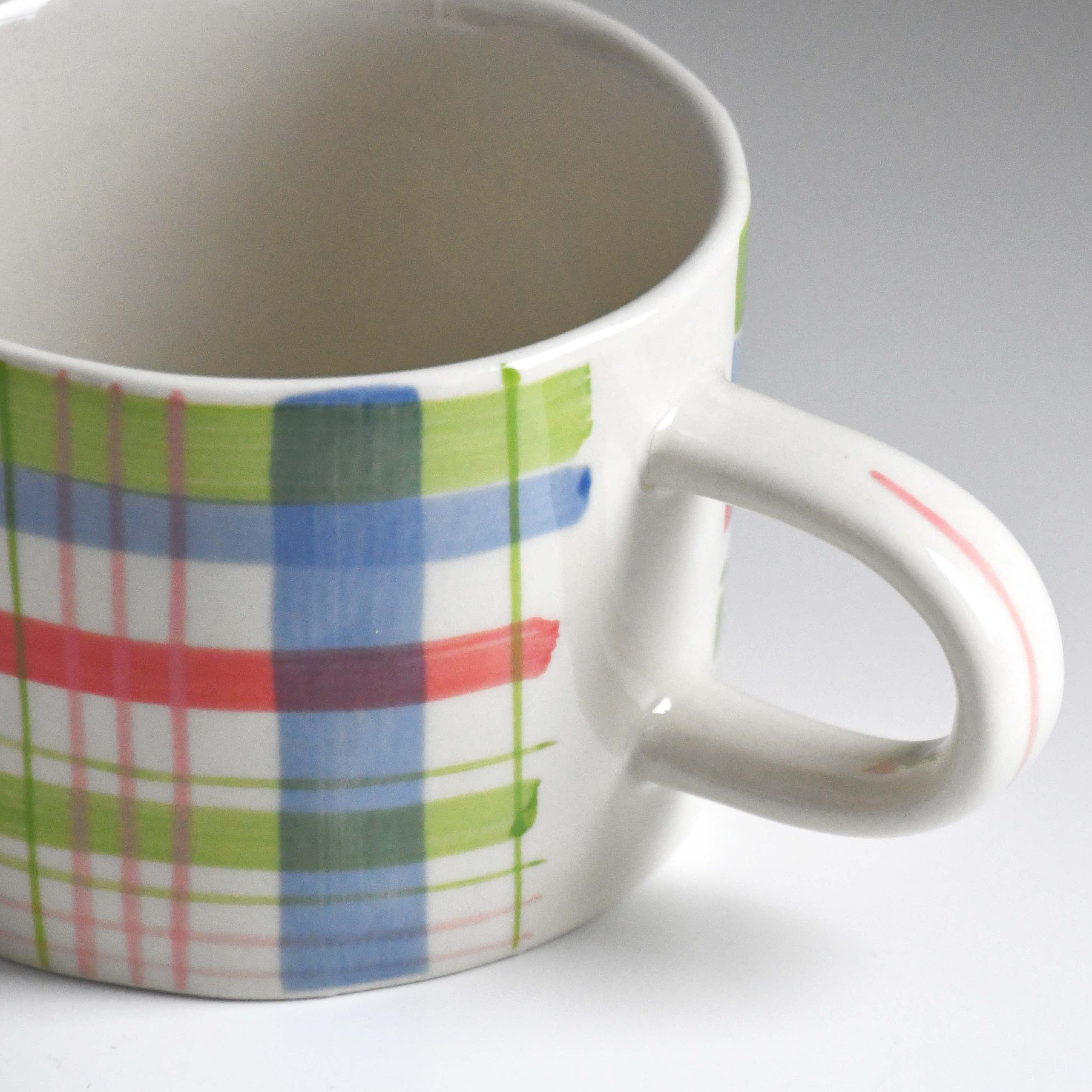 BISQUE Carreaux Hand-written checked Mug Cup CDF Yellow Blue