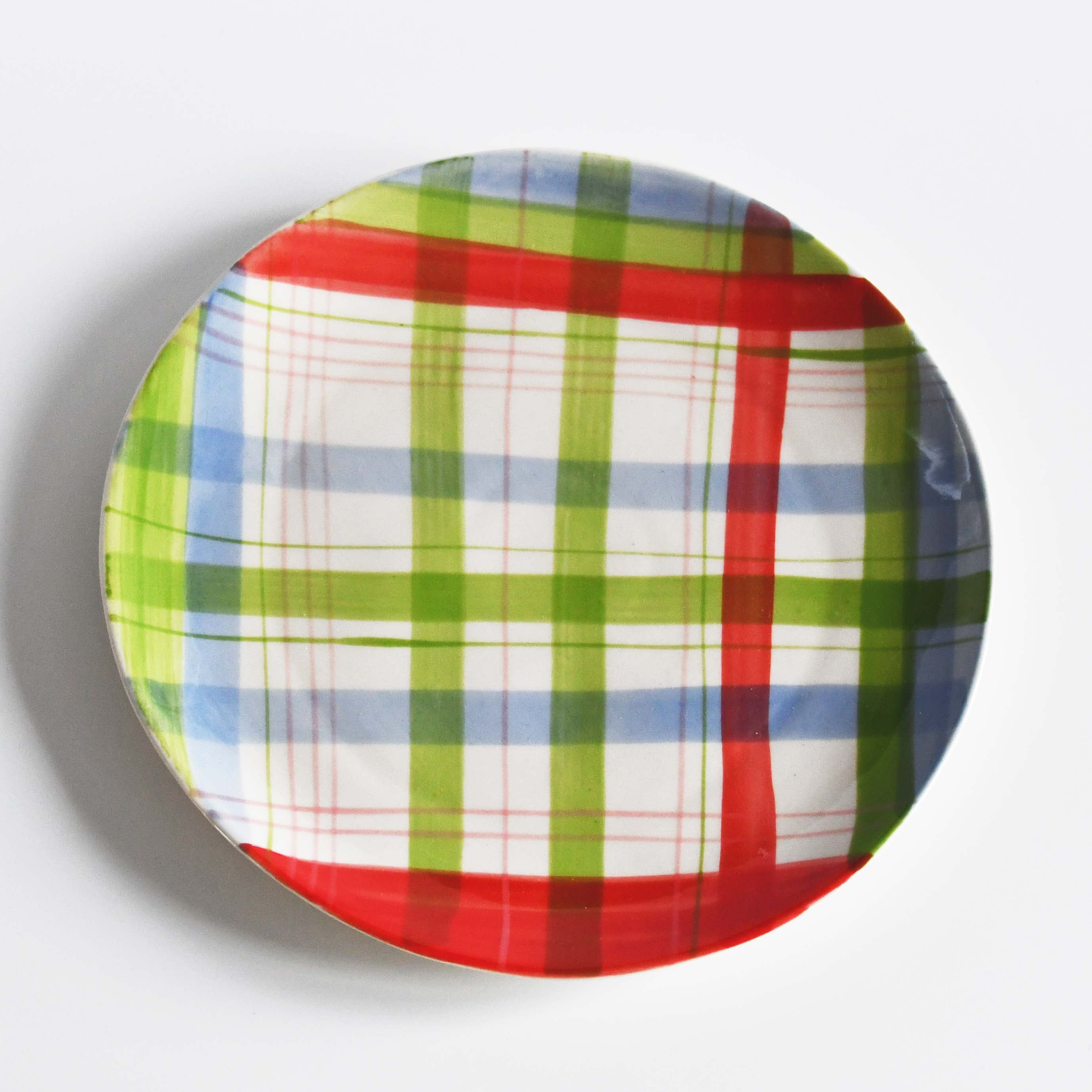 BISQUE Carreaux Hand-written checked Plate CDF Red Green