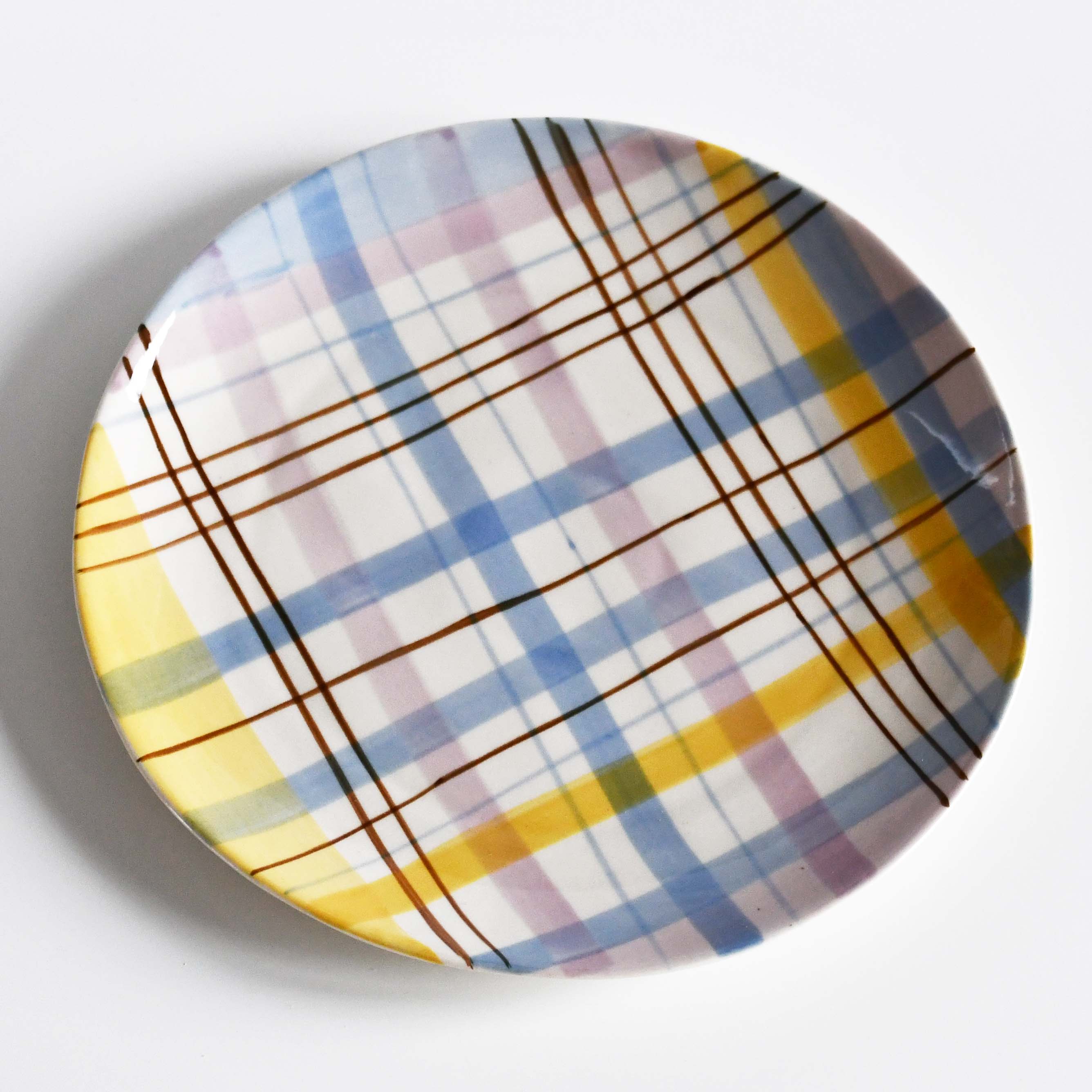 BISQUE Carreaux Hand-written checked Plate CDF Yellow Blue
