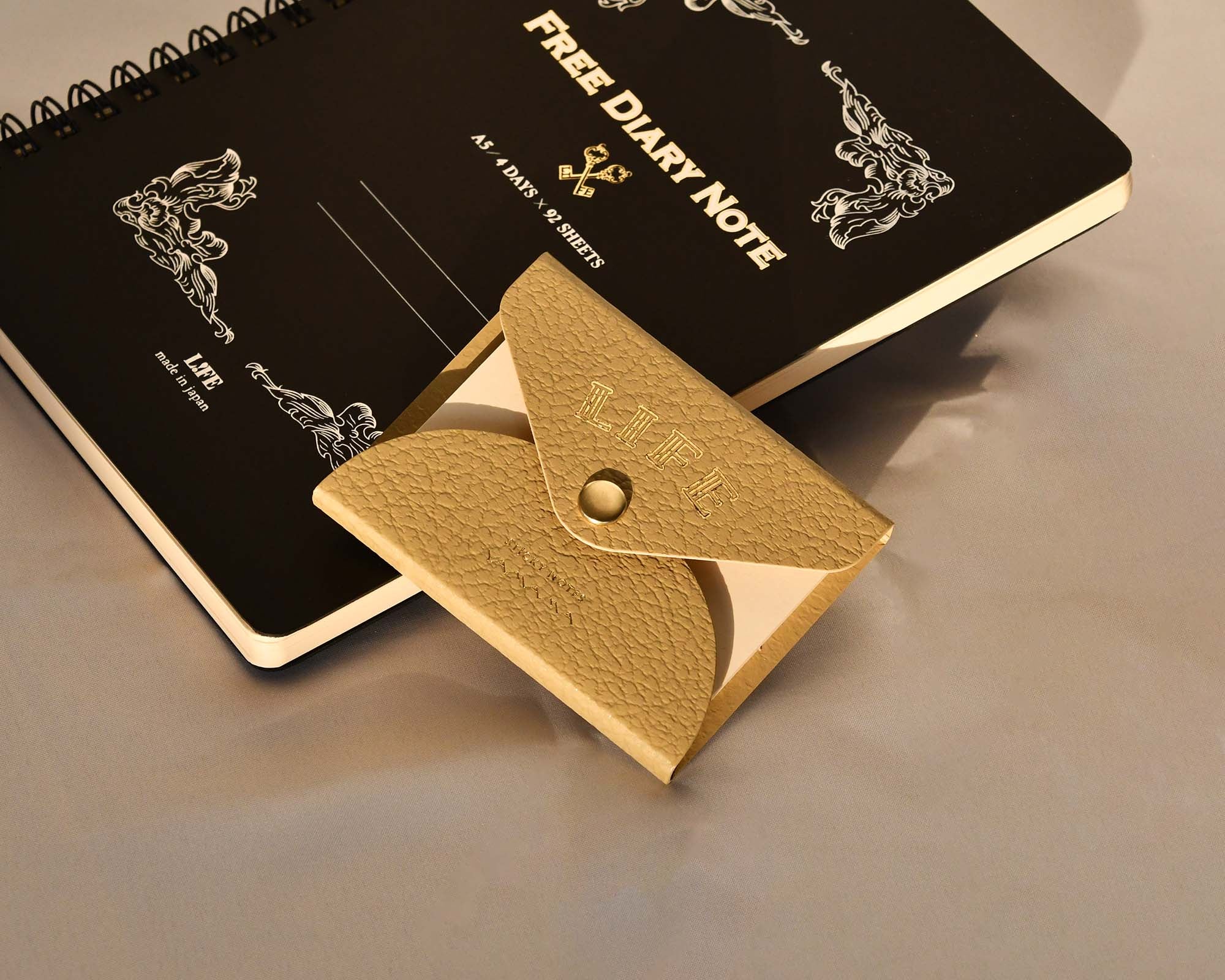 LIFE Index Sticky Memo Notes with Leather Case Beige YAMAMA Bungu Stationery Made in Japan