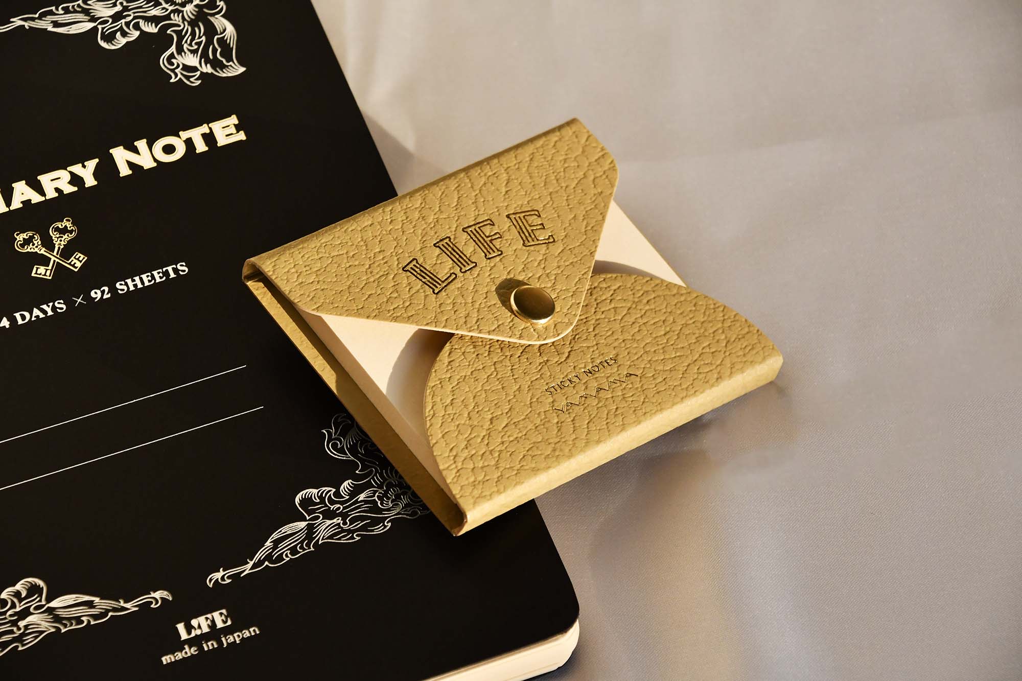 LIFE Index Sticky Memo Notes with Leather Case Beige YAMAMA Bungu Stationery Made in Japan