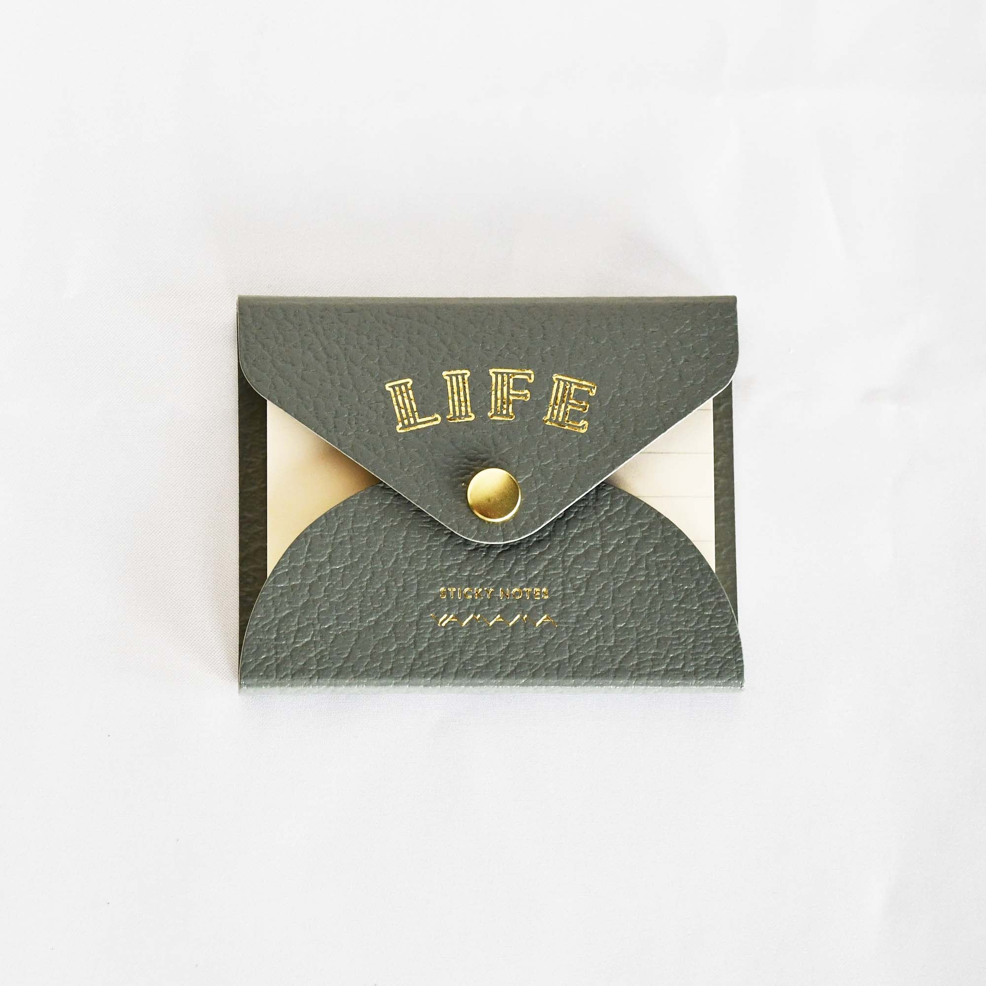 LIFE Index Sticky Memo Notes with Leather Case Gray YAMAMA Bungu Stationery