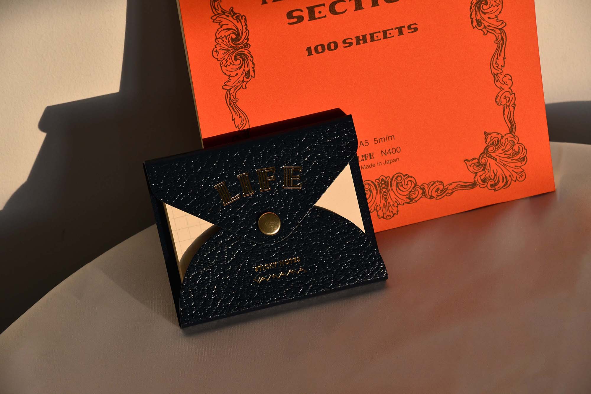 LIFE Index Sticky Memo Notes with Leather Case Navy YAMAMA Bungu Stationery Made in Japan