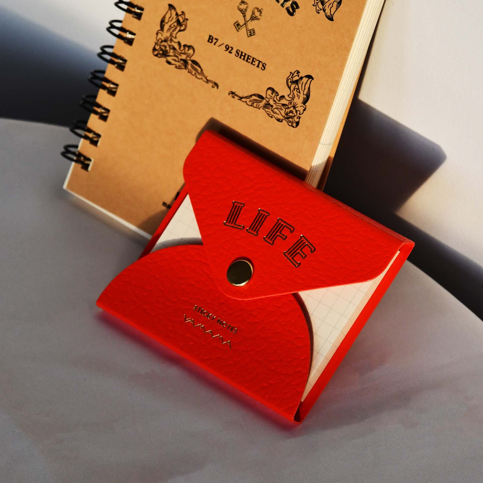 LIFE Index Sticky Memo Notes with Leather Case Orange YAMAMA Bungu Stationery Made in Japan