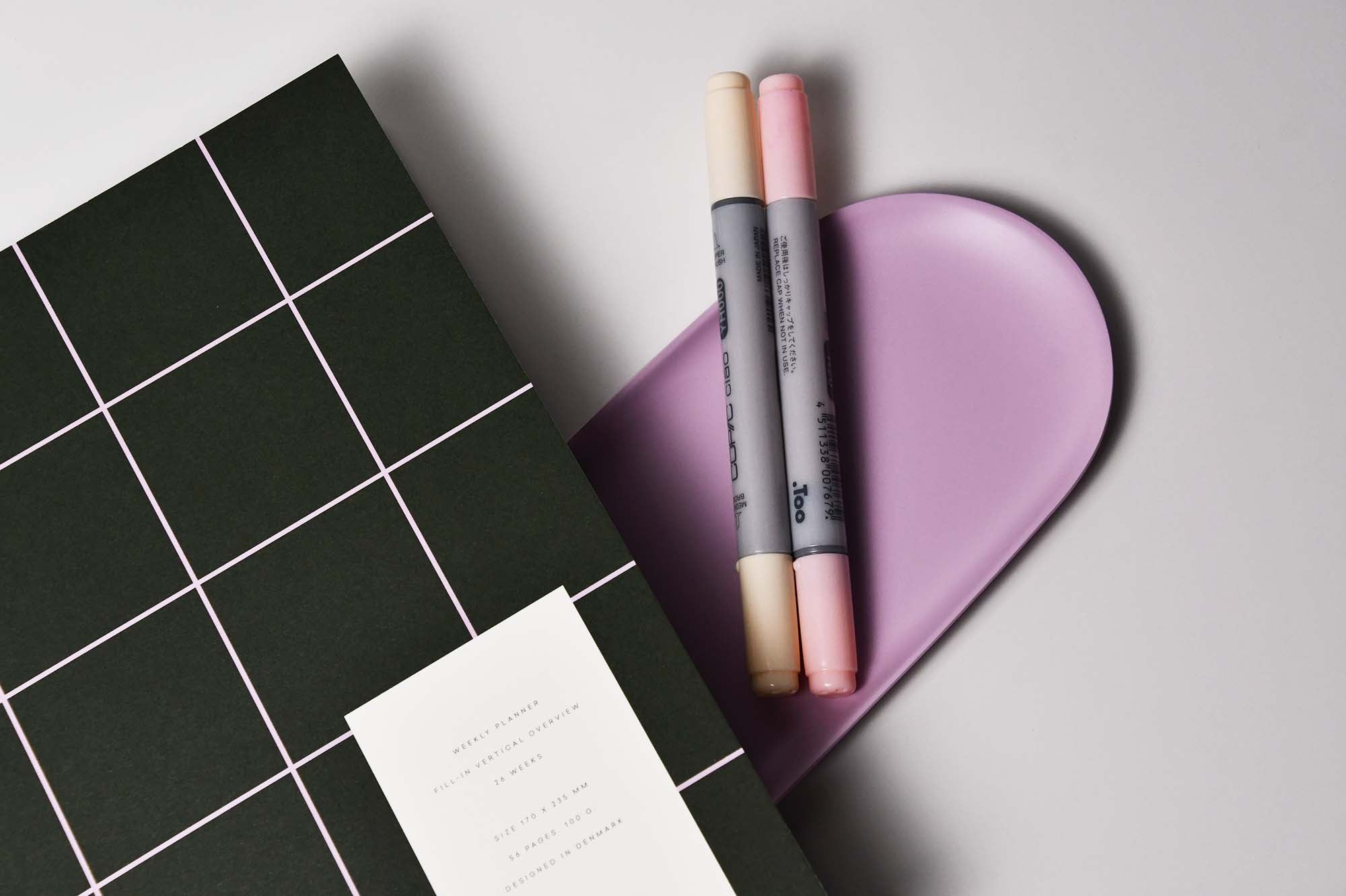 NOTEM LOLA Desk Tray Pink Office Supplies Notebook MILO Dark Green