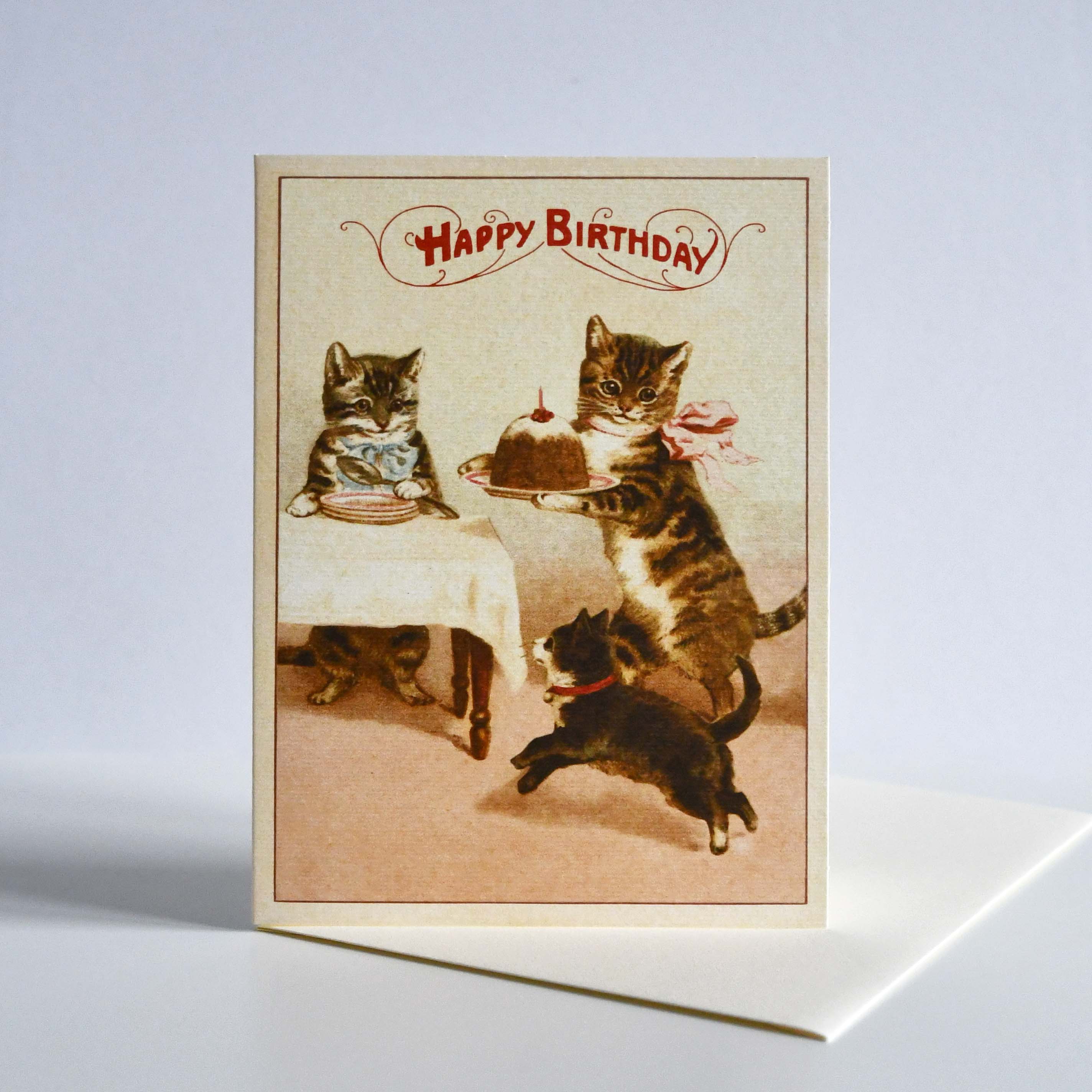 CAVALLINI&Co. Cat with a cake Happy Birthday Greeting Card