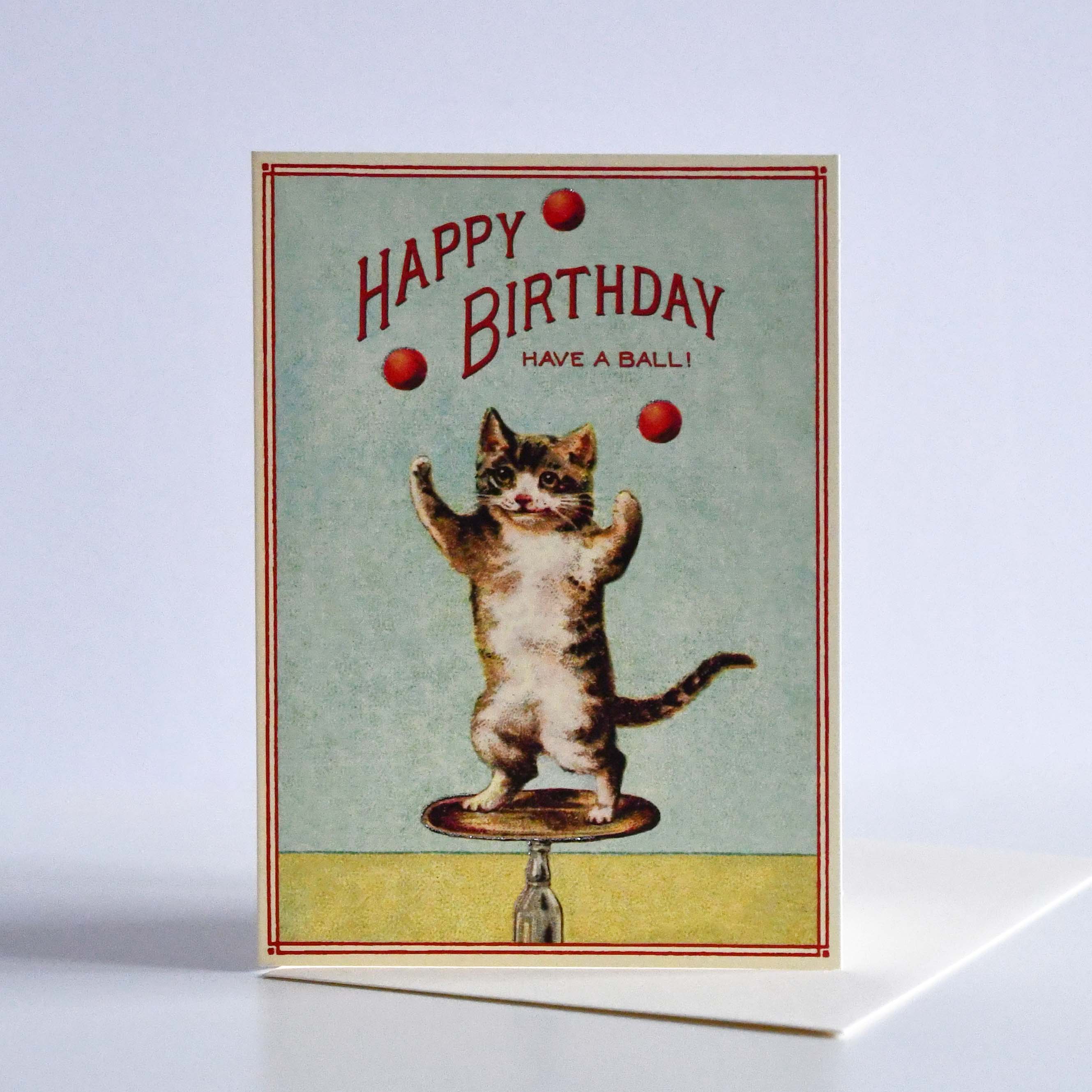 CAVALLINI&Co. Cat "Have a ball!" Happy Birthday Greeting Card