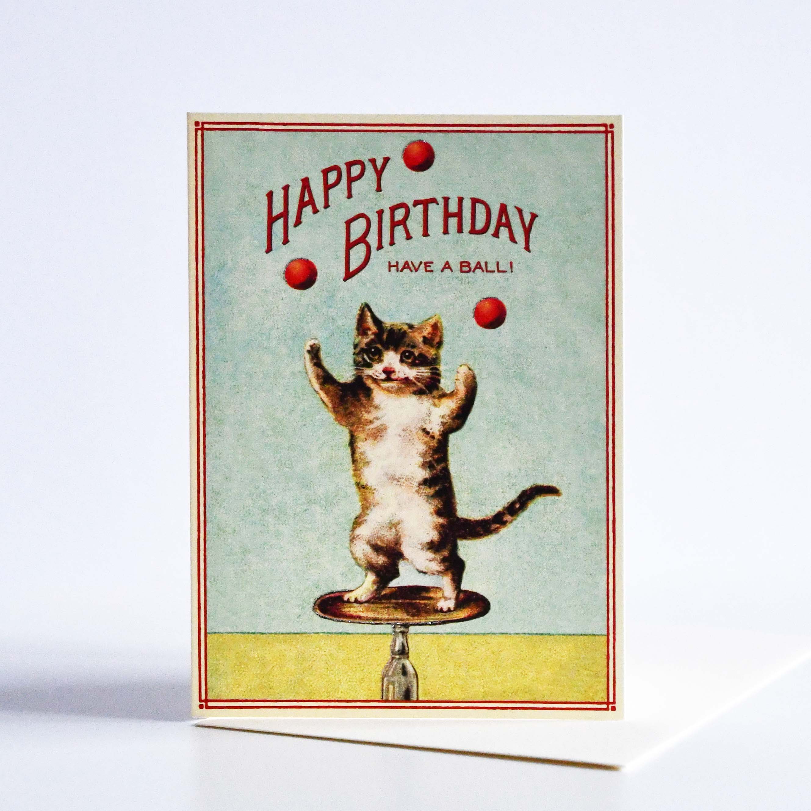 CAVALLINI&Co. Cat "Have a ball!" Happy Birthday Greeting Card