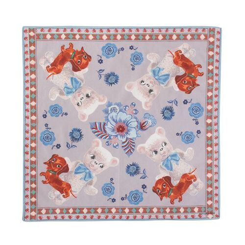 Nathalie Lete Handmade Cotton Handkerchief Bear&Dog, Illustration 