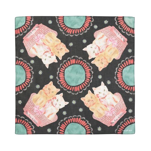 Nathalie Lete Handmade Cotton Handkerchief Two kittens, Illustration 