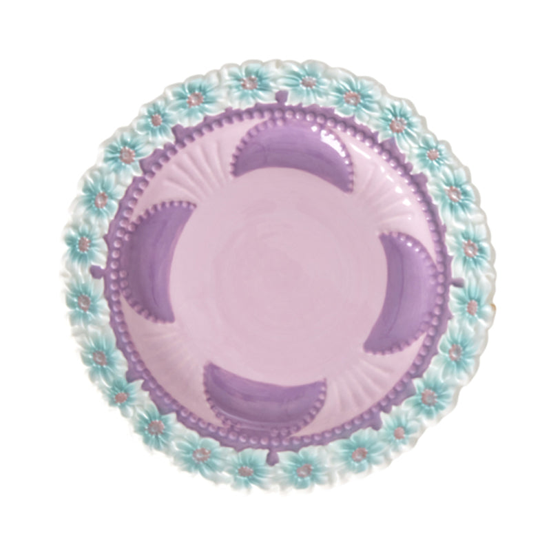 Rice Denmark Flower Emboss Ceramic Cake Plate, Lavender