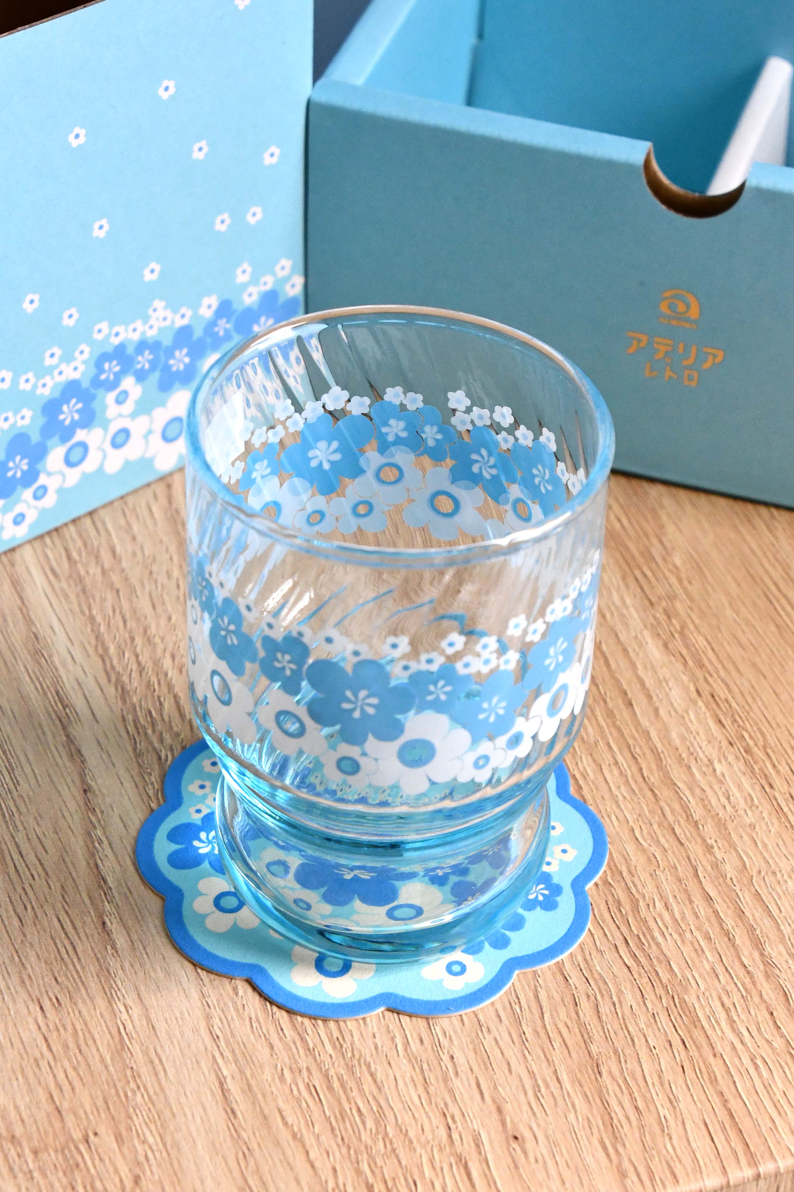 Aderia Retro Water cup 2 cups and coasters set glassware, Japanese retro illustration and high-quality design