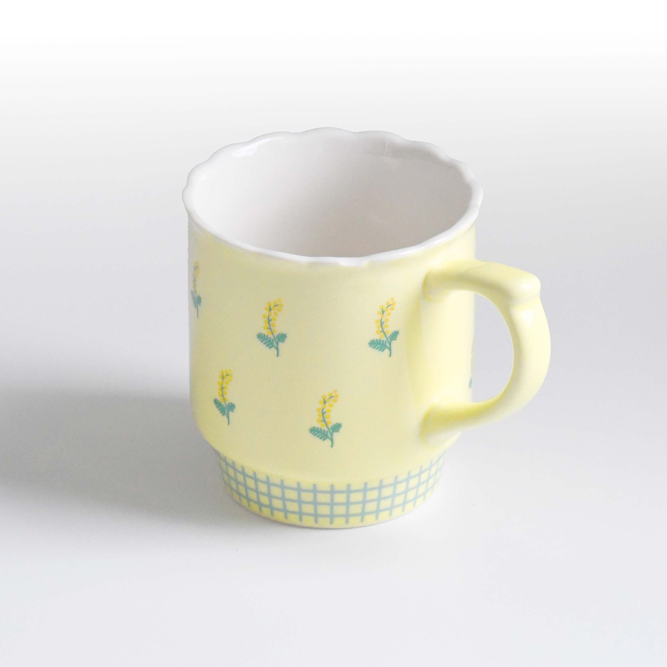 bloomy mug Yellow Mimosa Mug cup, cute retro design