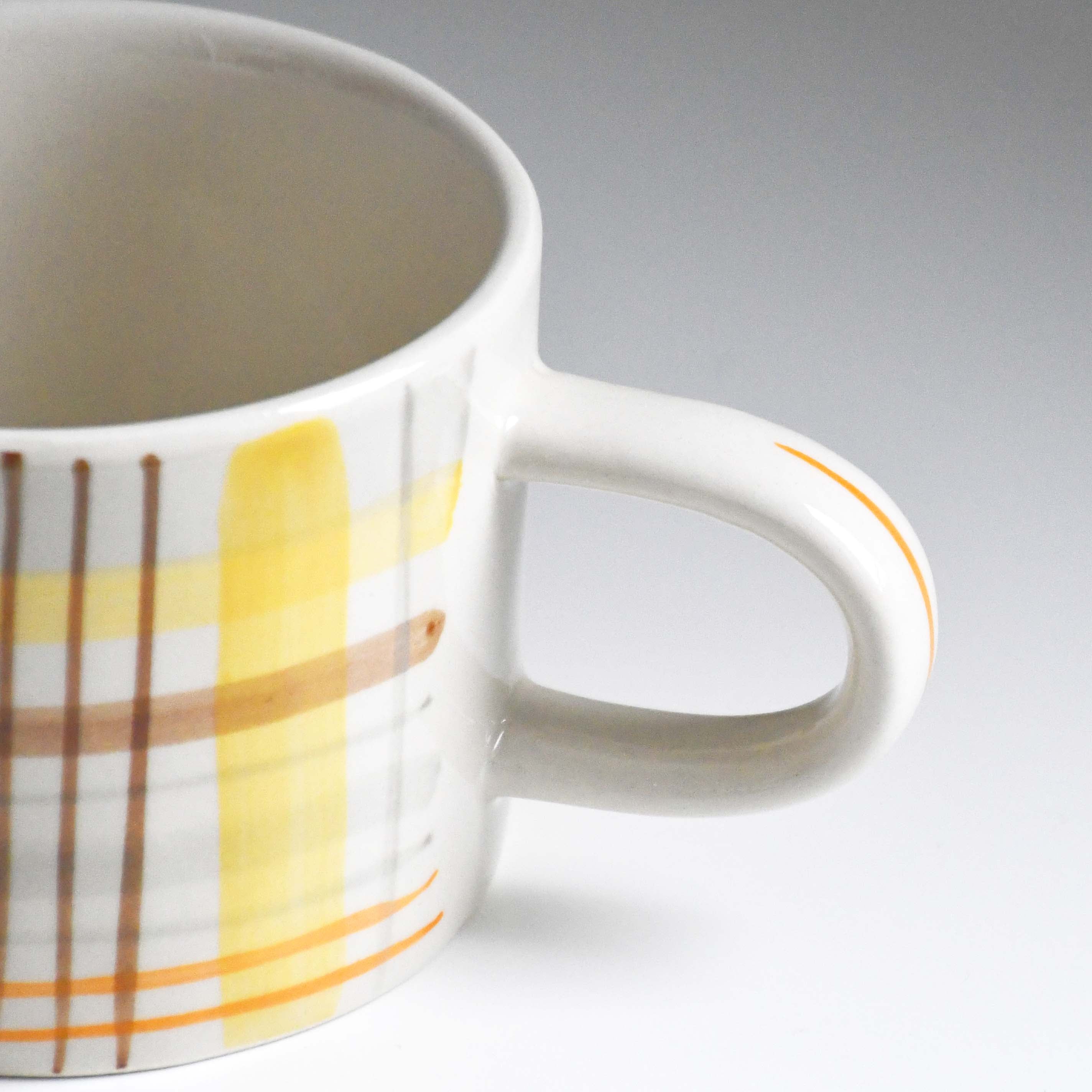 BISQUE Carreaux Hand-written checked Mug Cup CDF Yellow Brown