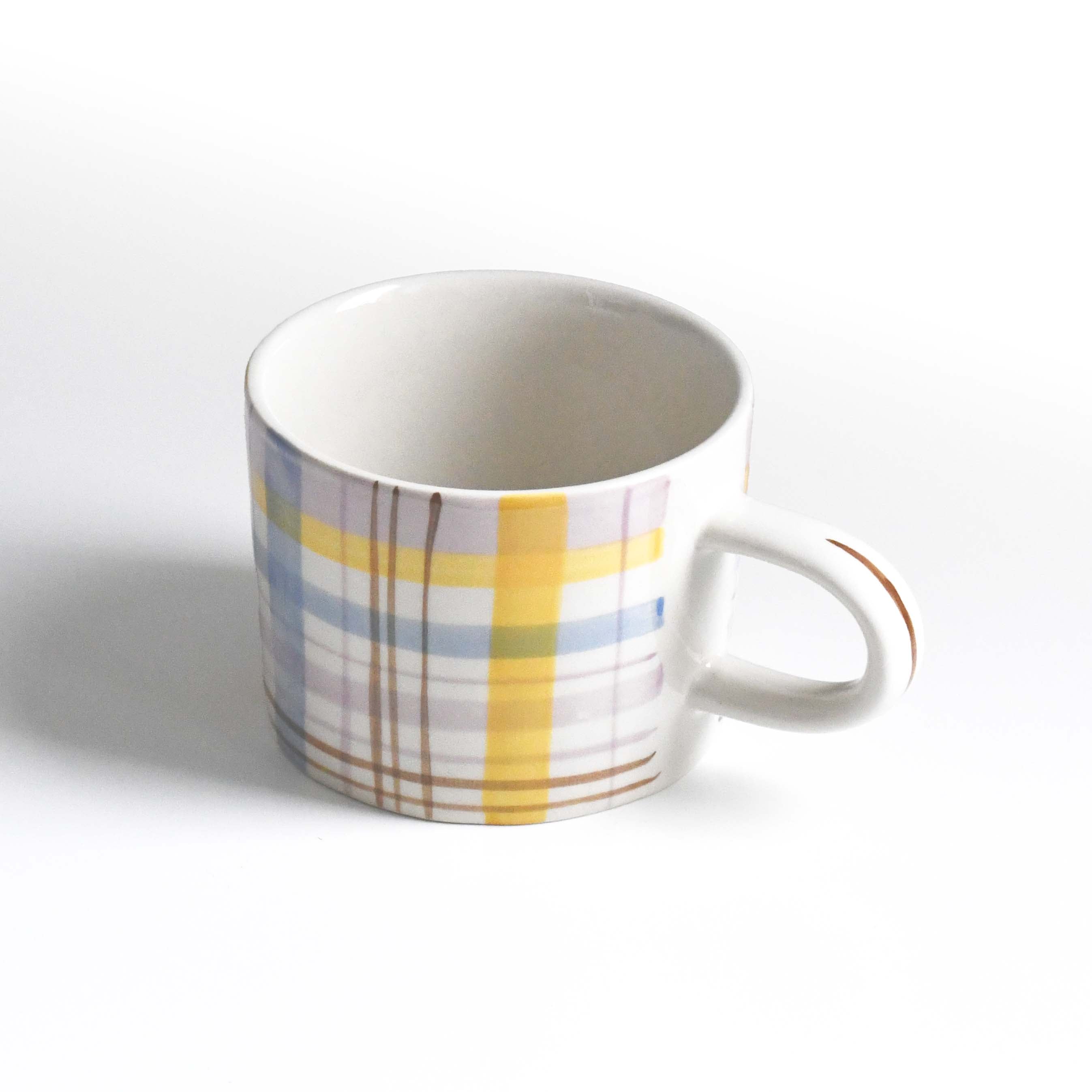 BISQUE Carreaux Hand-written checked Mug Cup CDF Yellow Blue