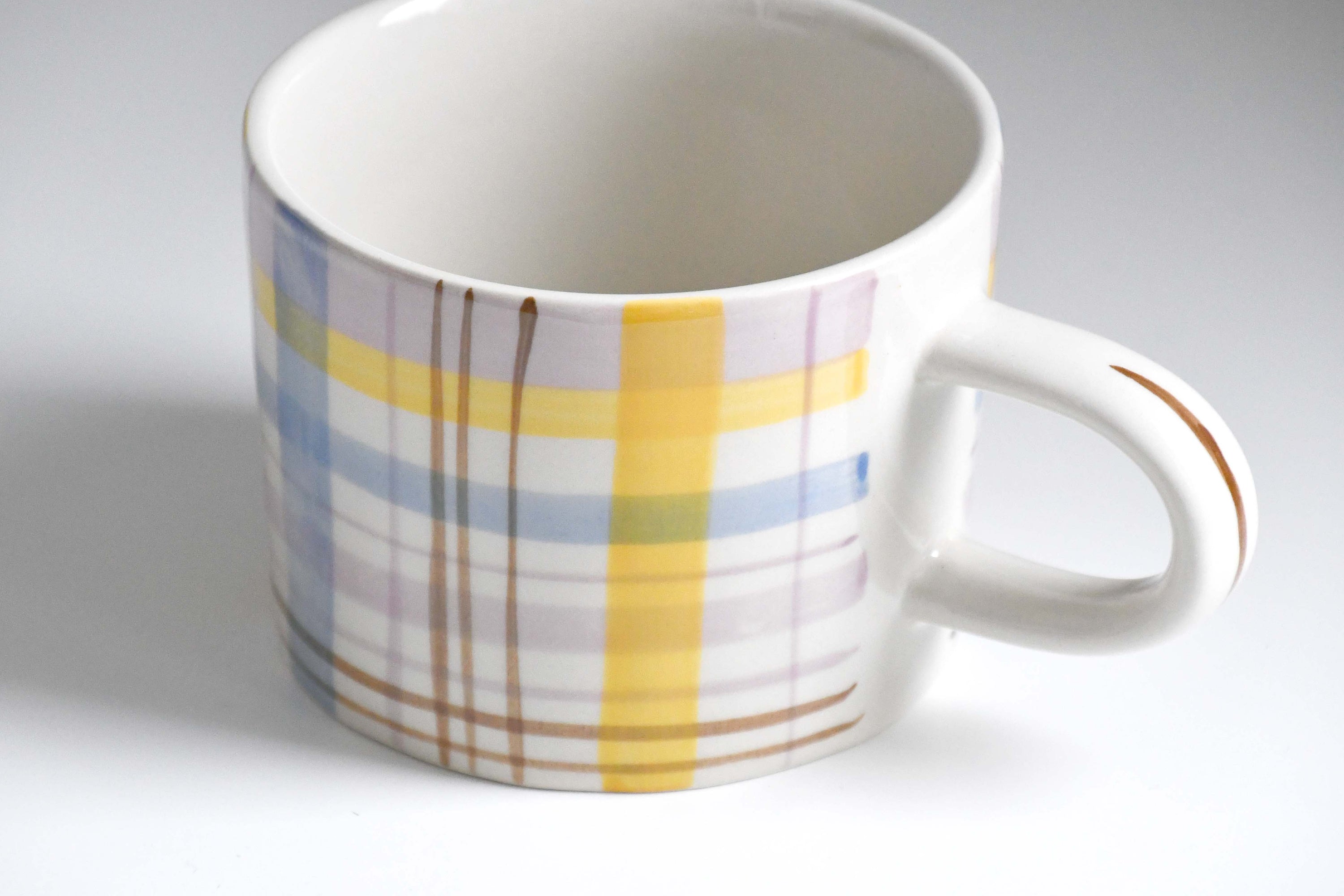 BISQUE Carreaux Hand-written checked Mug Cup CDF Yellow Blue