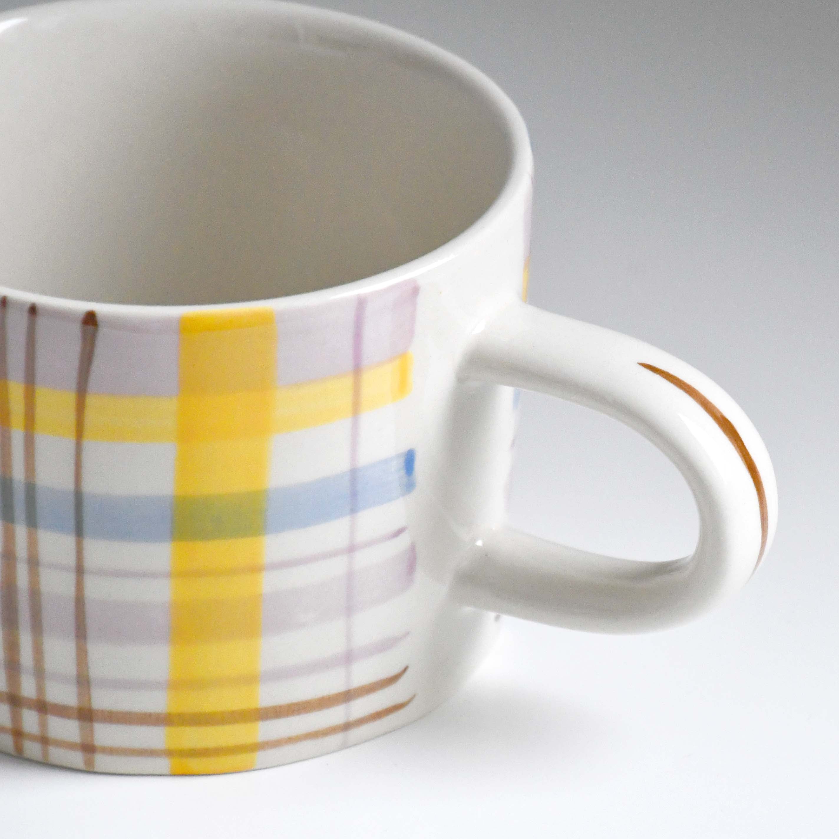 BISQUE Carreaux Hand-written checked Mug Cup CDF Yellow Blue