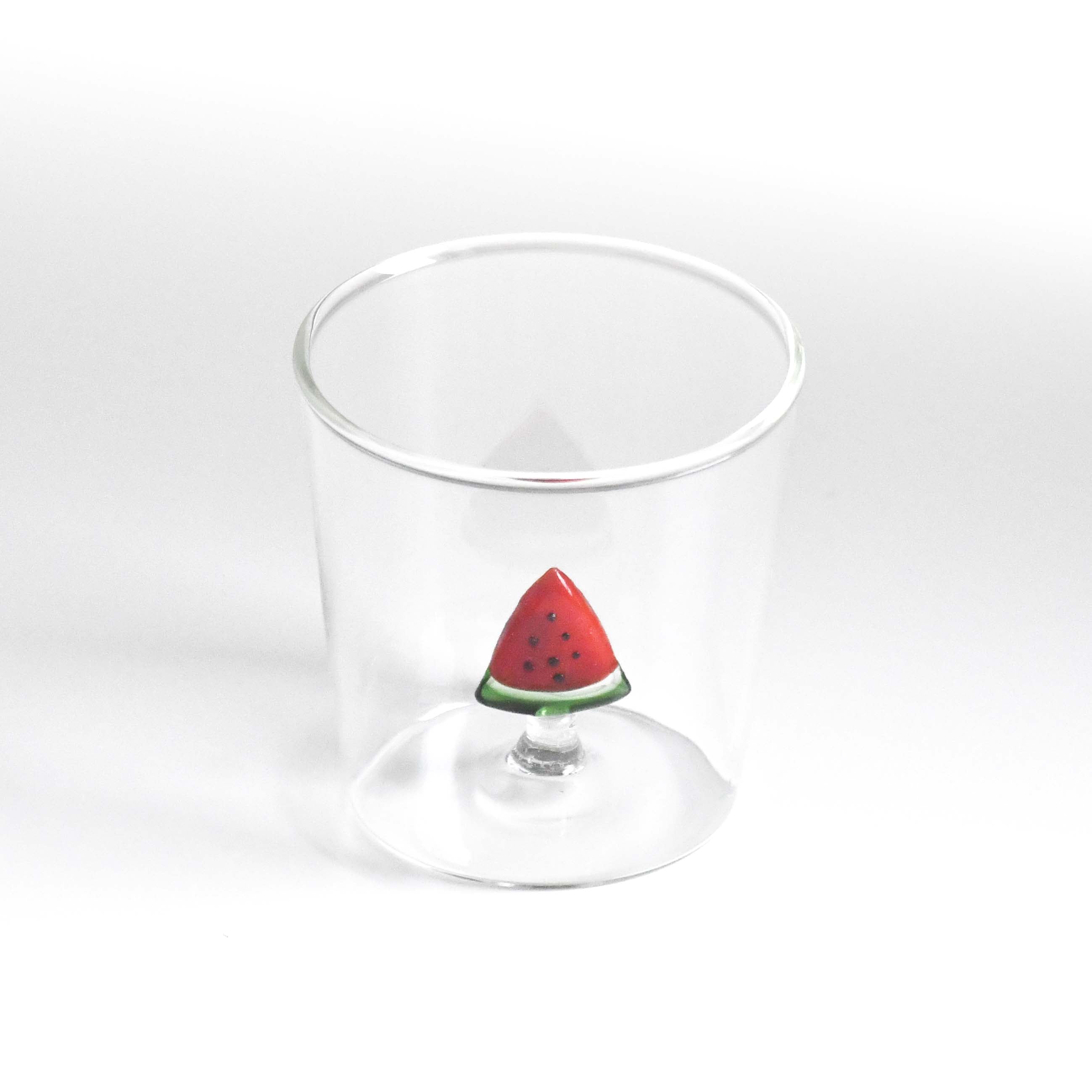 Fruits Marche Glass Cup with handmade fruits glass motifs Strawberry