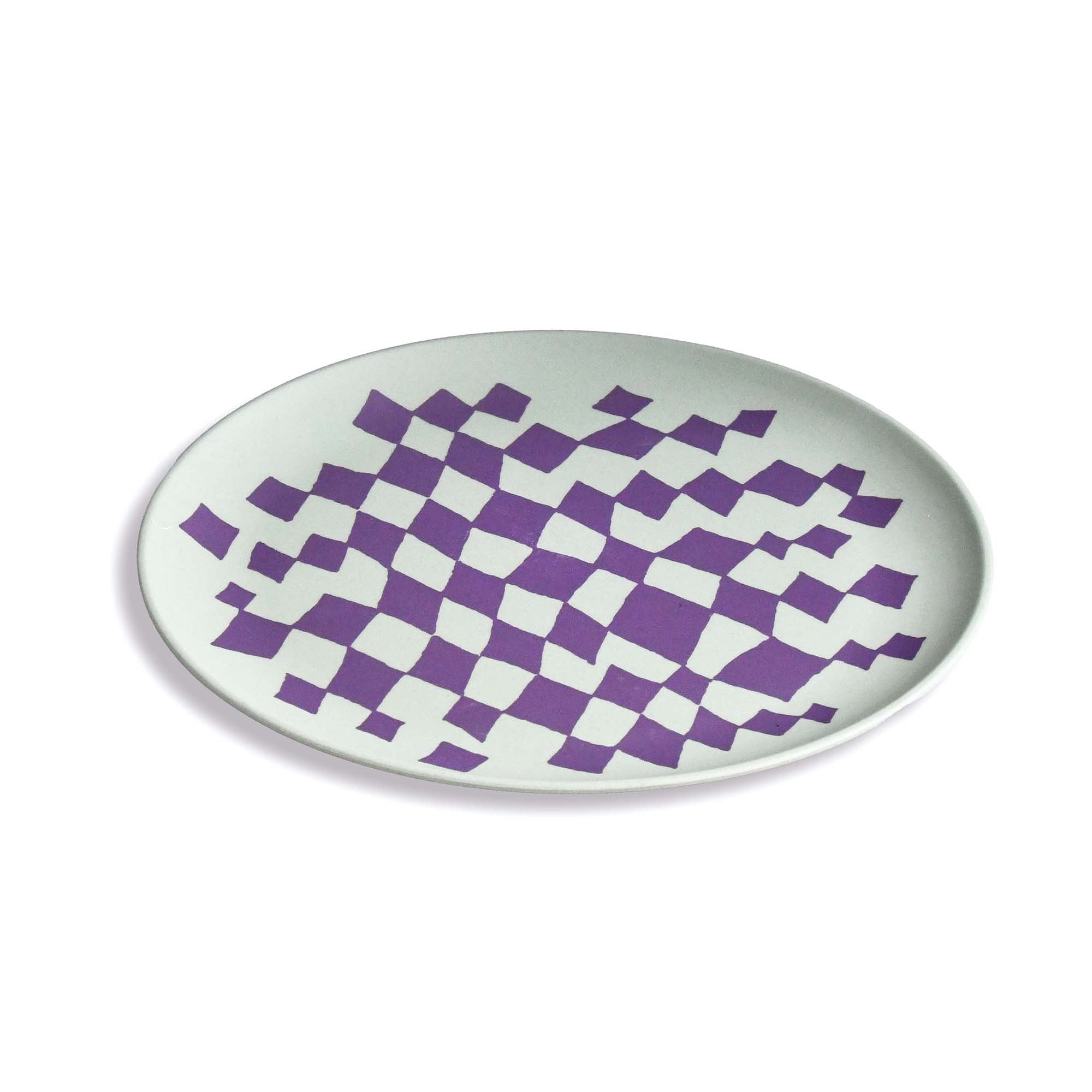 Goma Bamboo Plate Dinner Resin Child-safe Plate LL, Purple Diamond Shape