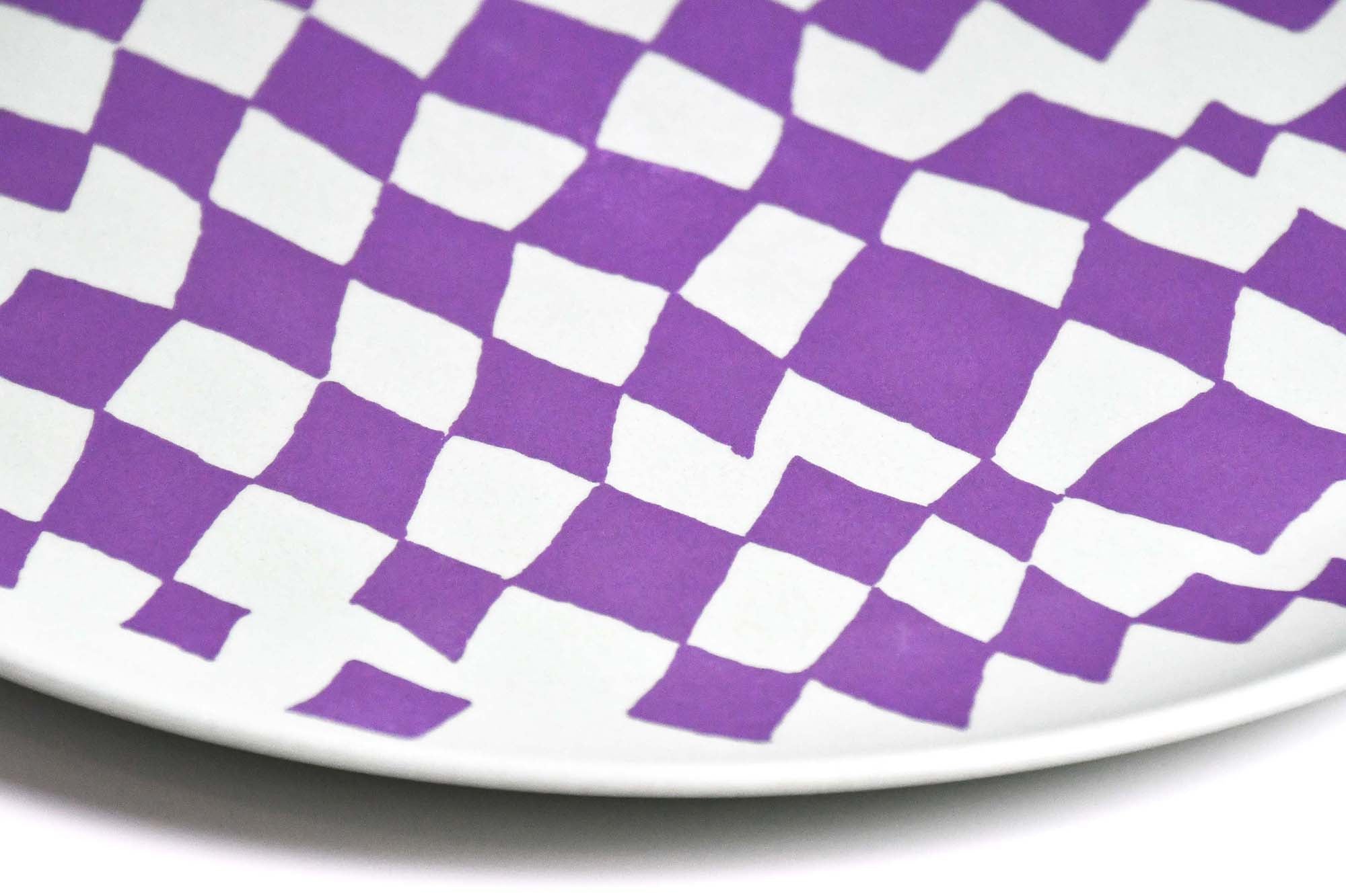 Goma Bamboo Plate Dinner Resin Child-safe Plate LL, Purple Diamond Shape