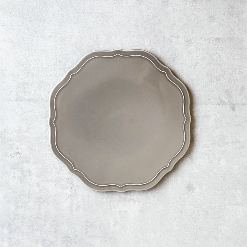 [KANESAN1893] Japanese Minoyaki Relief Dish Φ20.7cm - Gray