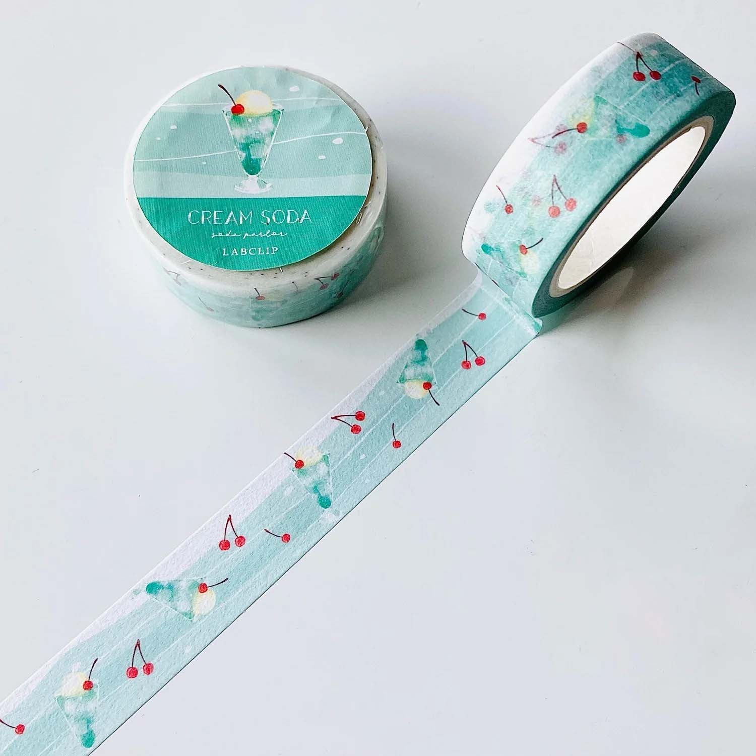 LABCLIP 15mm Masking Tape, Cream Soda Mint blue, Retro illustration