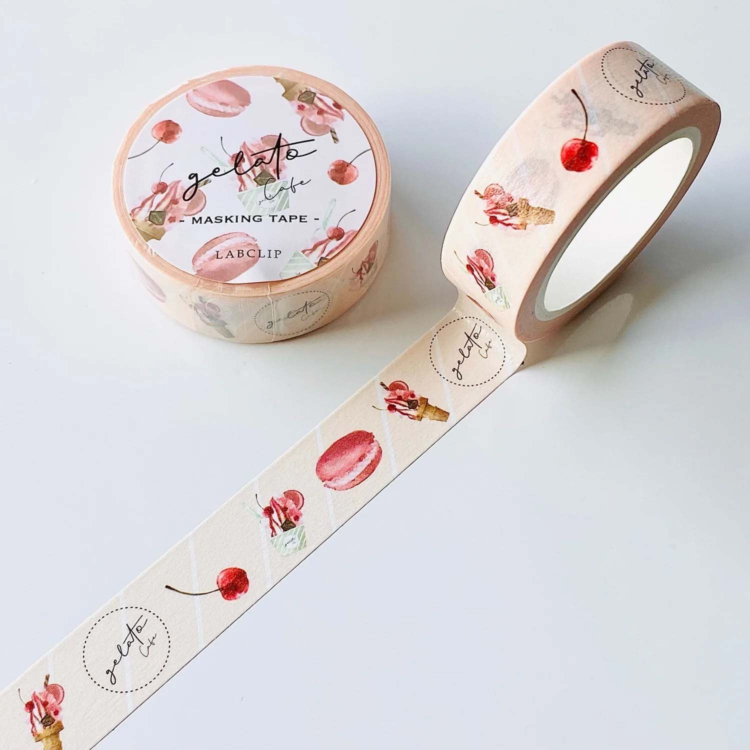 LABCLIP 15mm Masking Tape, Gelato cafe pink, Retro illustration