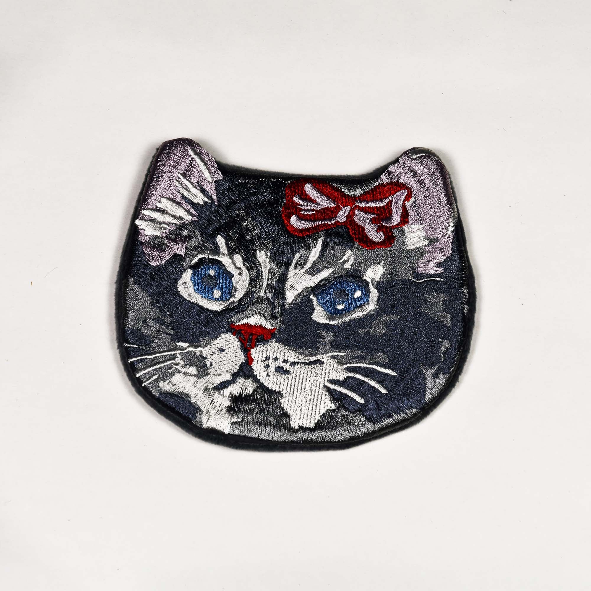 Nathalie Lete Embroidered Cat Face Pouch Gray Cat