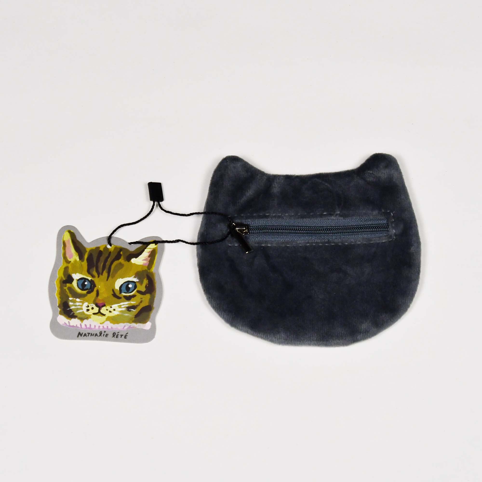 Nathalie Lete Embroidered Cat Face Pouch Gray Cat