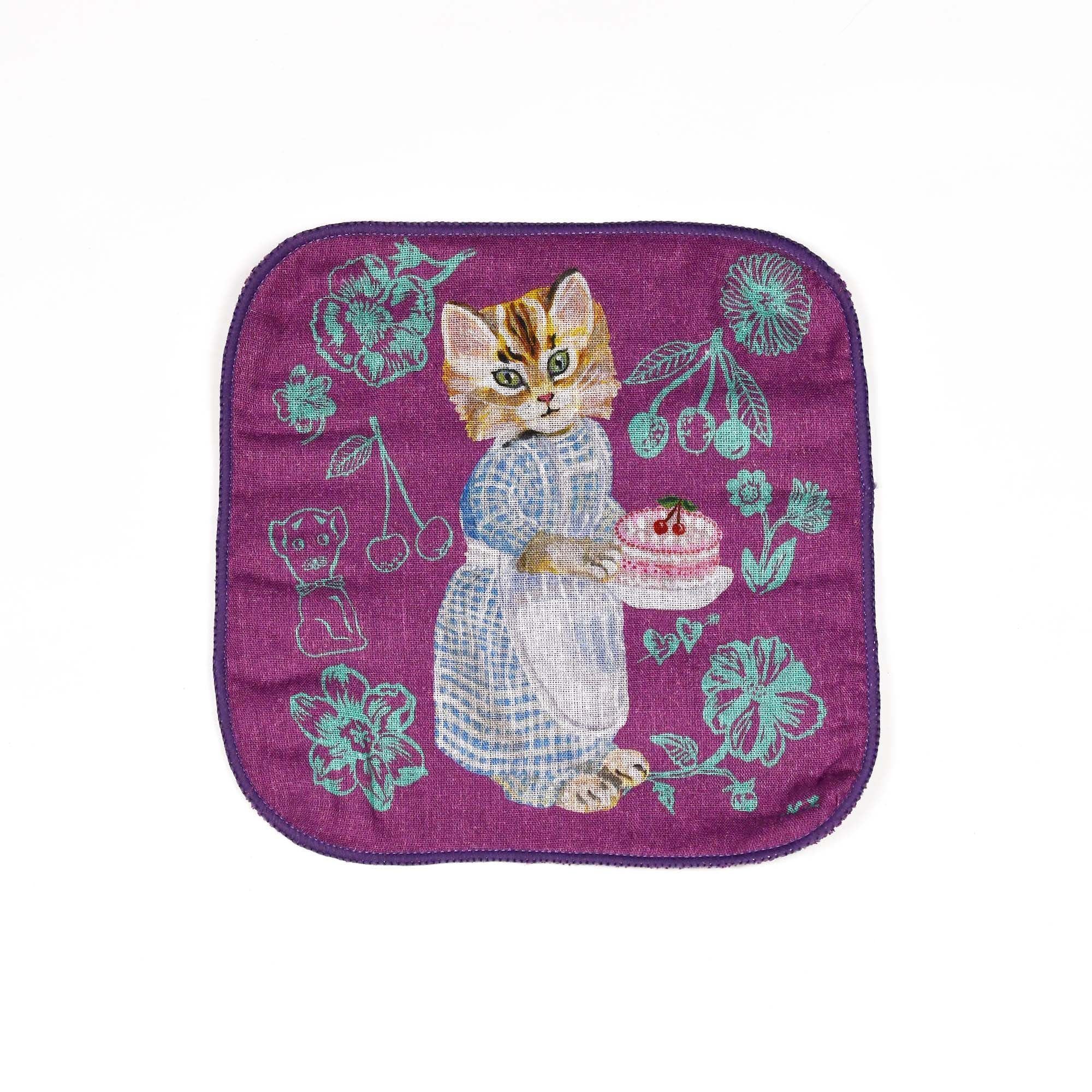 Nathalie Lete Gauze hand towel Blue Eye Cat