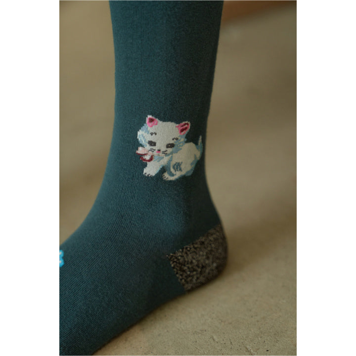 Nathalie Lete Luxury Knee High Stocking White Cat