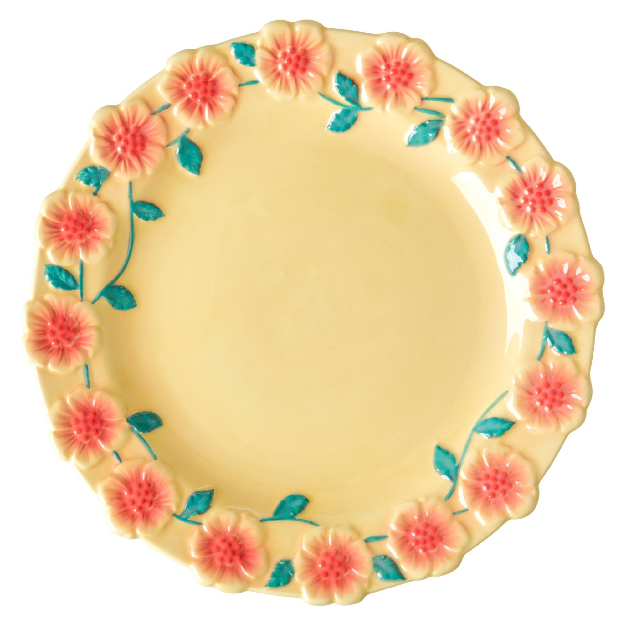 Rice Denmark Flower Emboss Ceramic Dinner Plate, Red Yellow