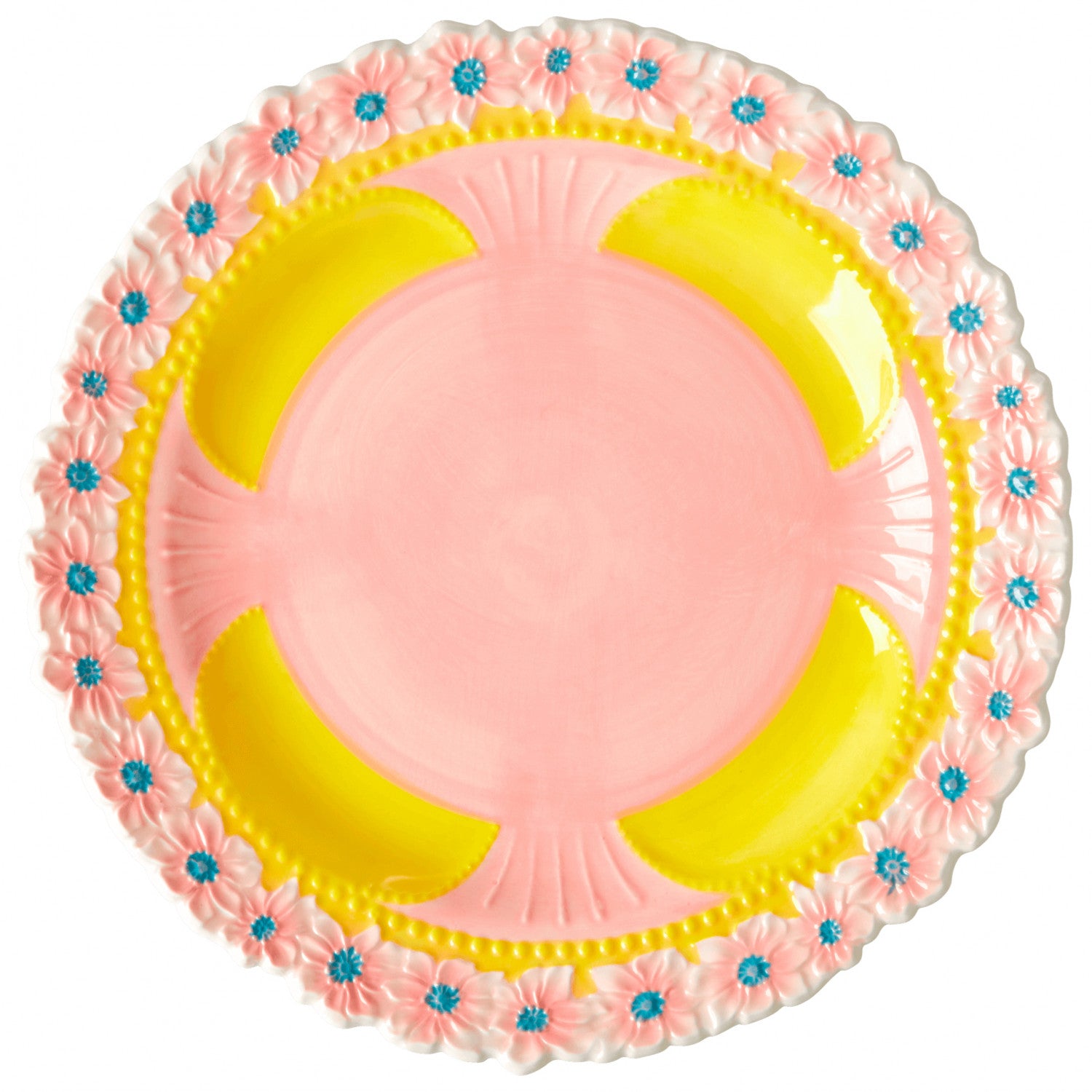 Rice Denmark Flower Emboss Ceramic Dinner Plate, Pink Yellow