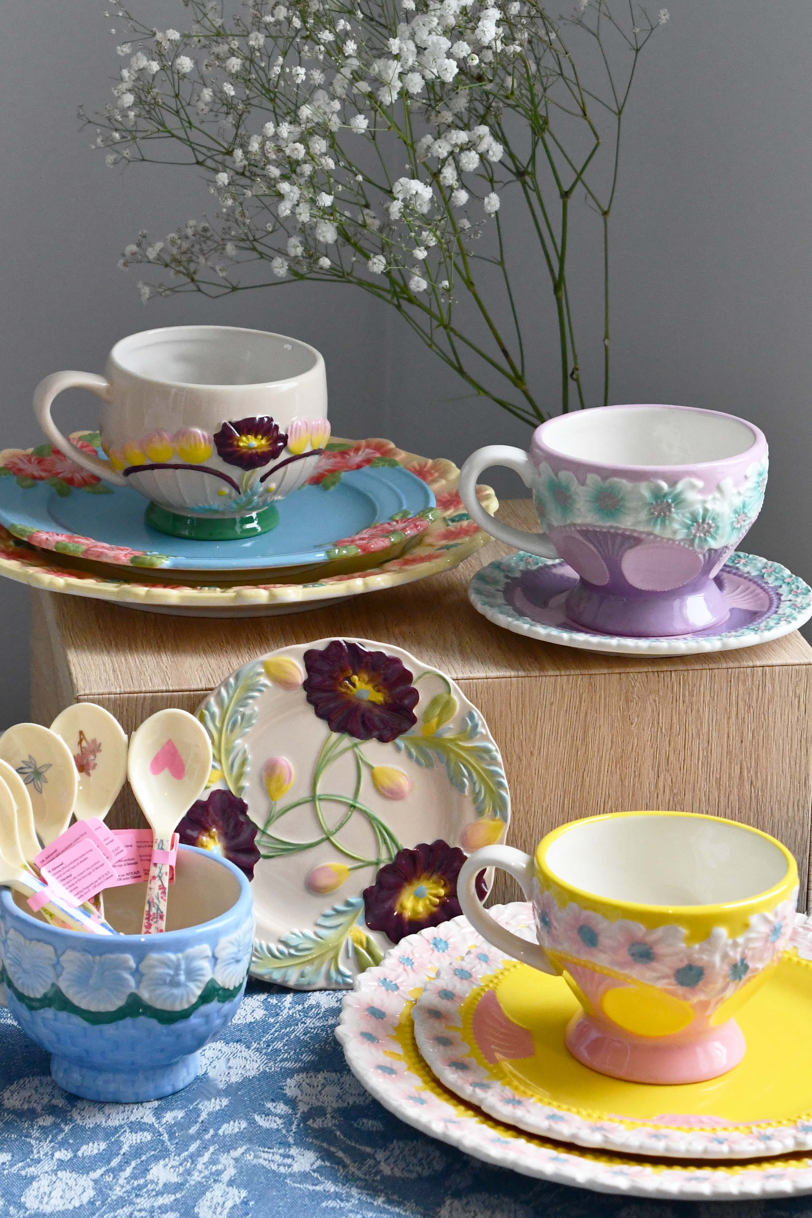 Rice Denmark Flower Emboss Ceramic Plate, Kitchenware, Tableware, Colourful and pop danish products