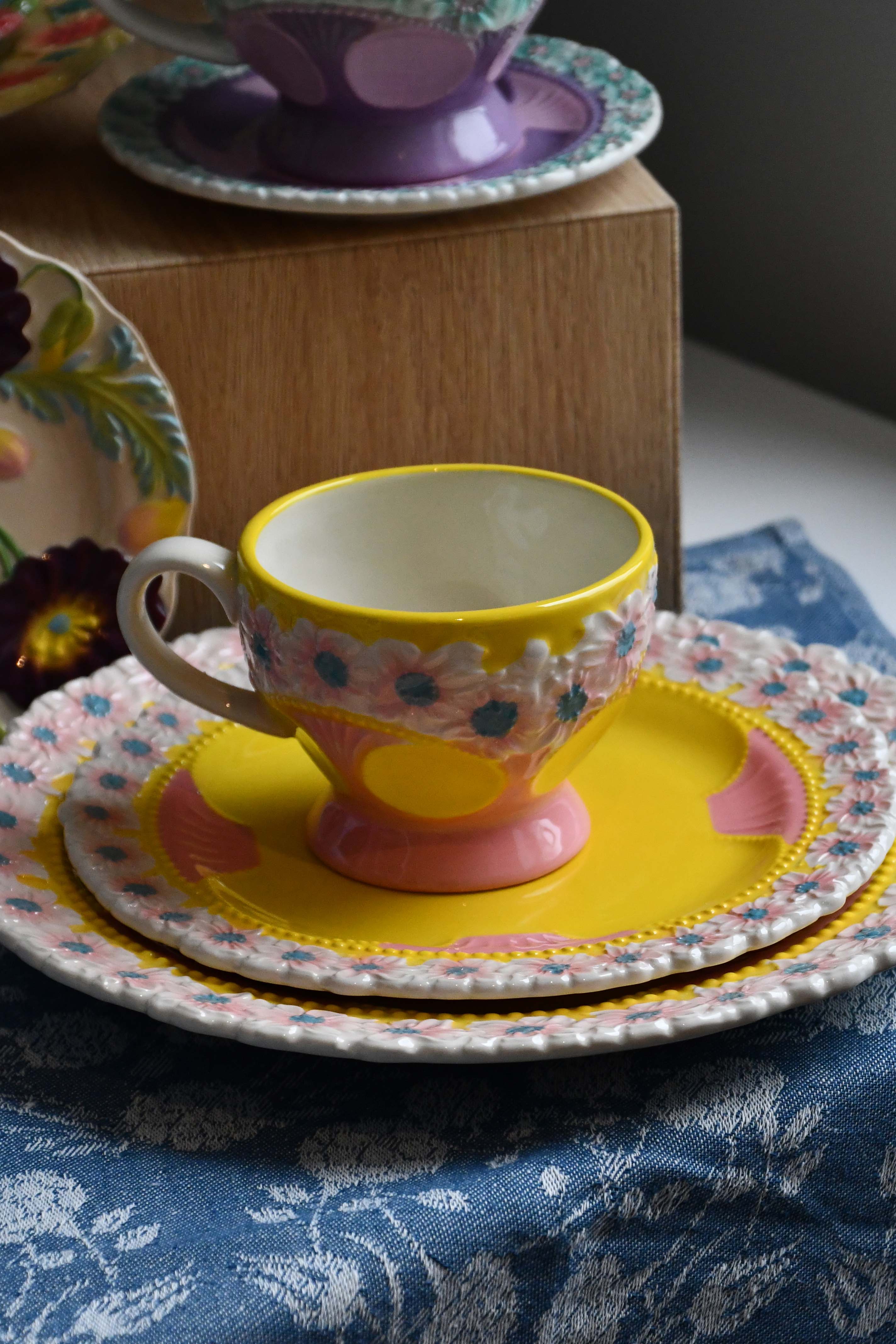 Rice Denmark Flower Emboss Ceramic Tableware, Pink Yellow