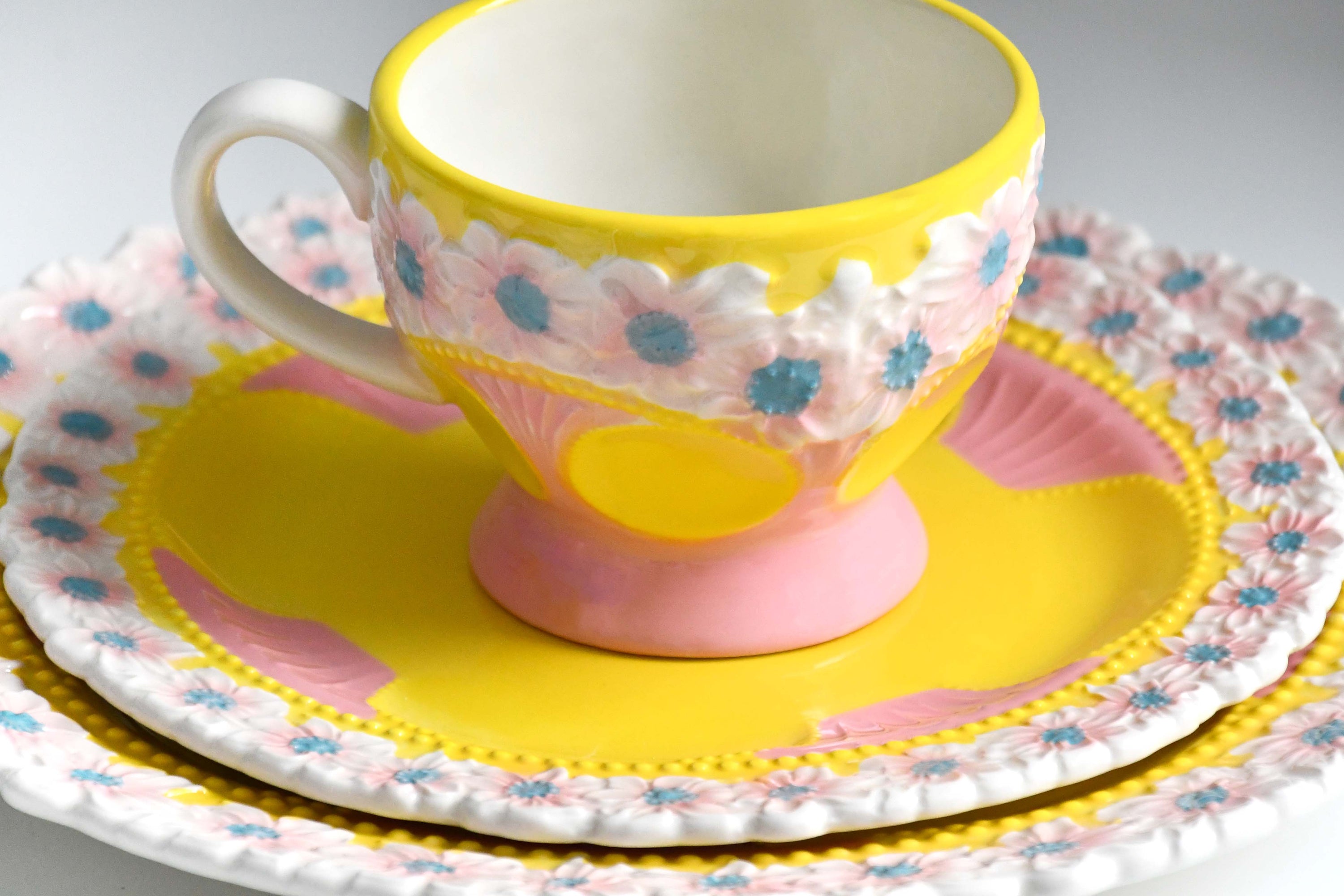 Rice Denmark Flower Emboss Ceramic Tableware, Pink Yellow