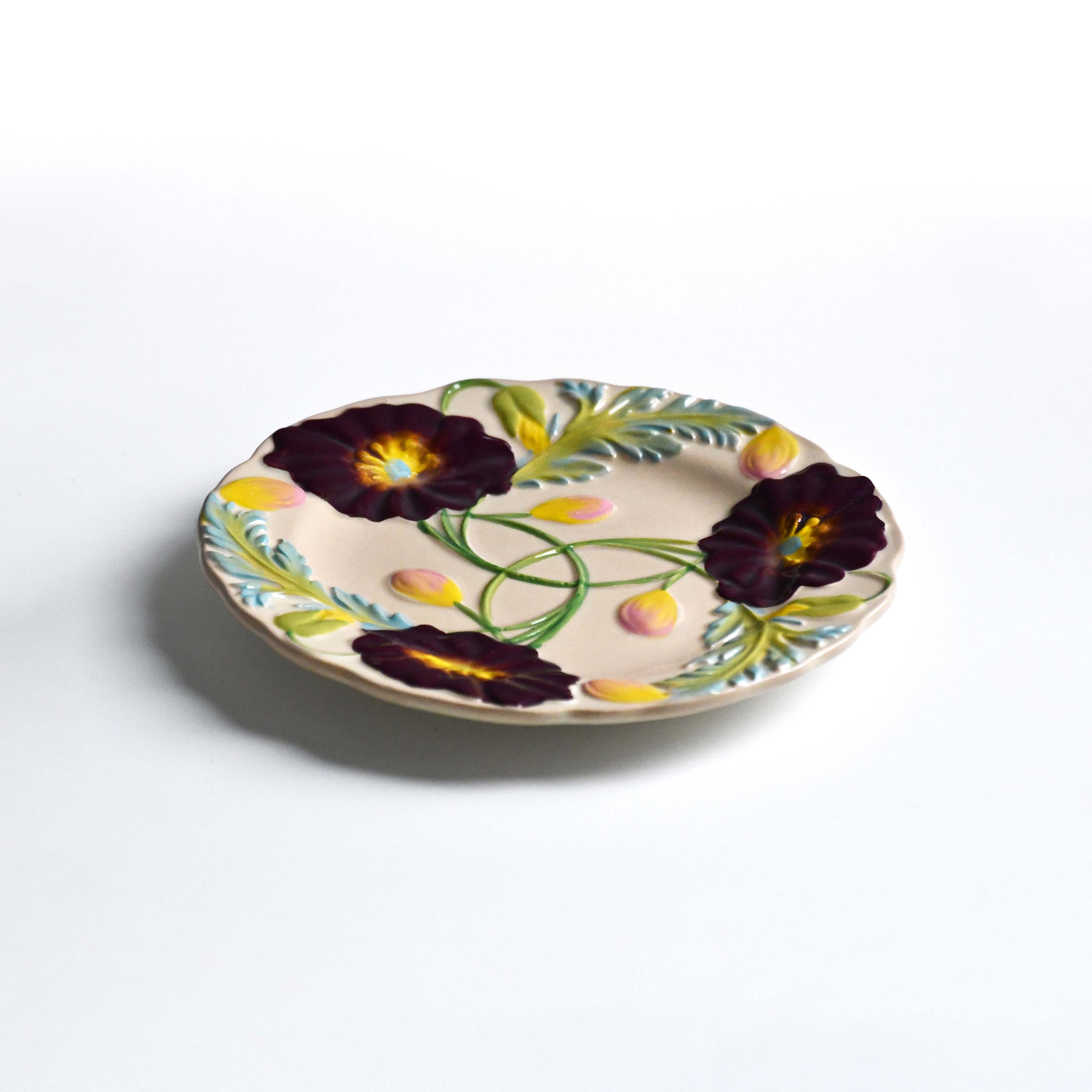 Rice Denmark Flower Emboss Ceramic Cake Plate, Beige