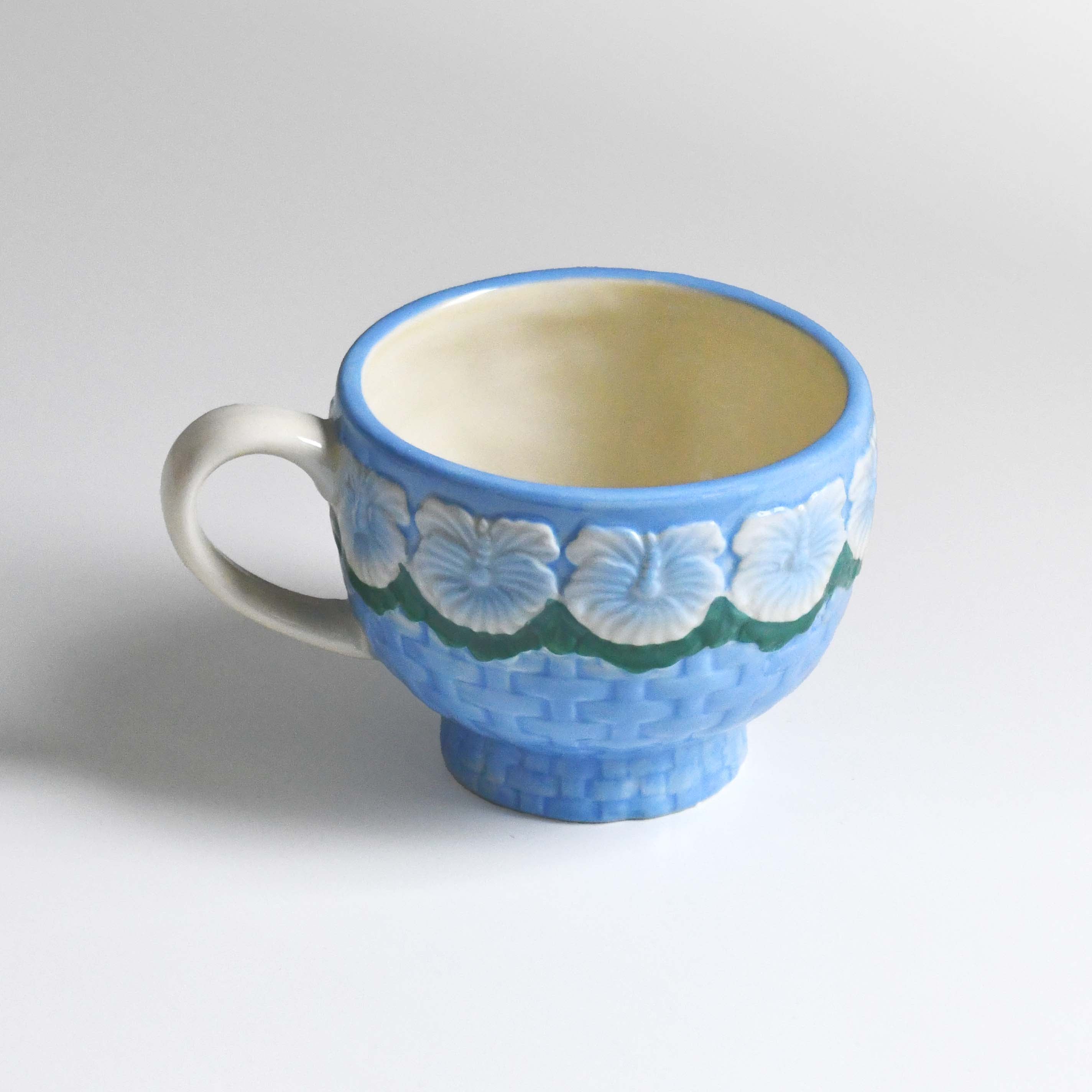 Rice Denmark Flower Emboss Ceramic Mug cup, Blue