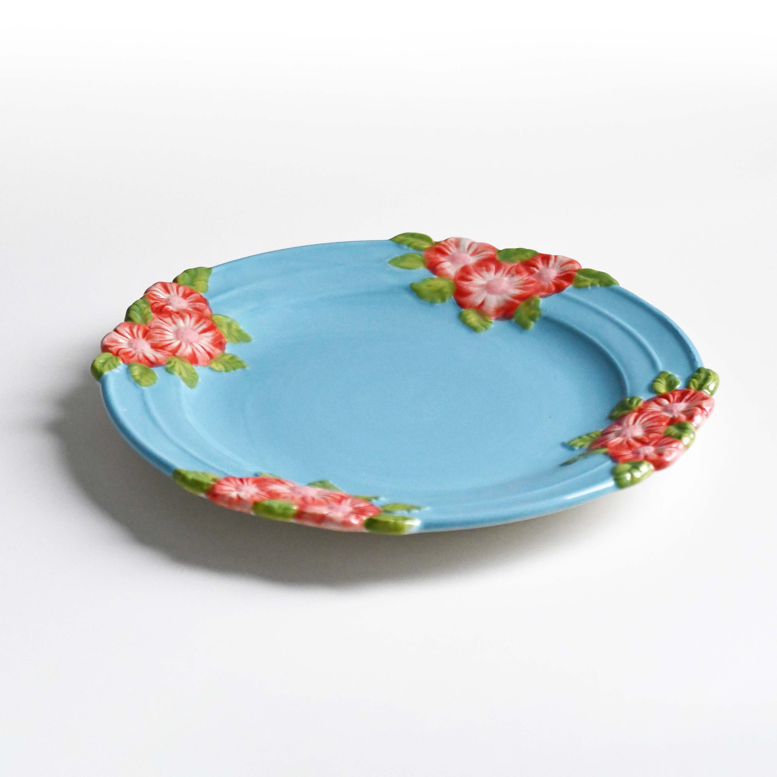 Rice Denmark Flower Emboss Ceramic Lunch Plate, Blue