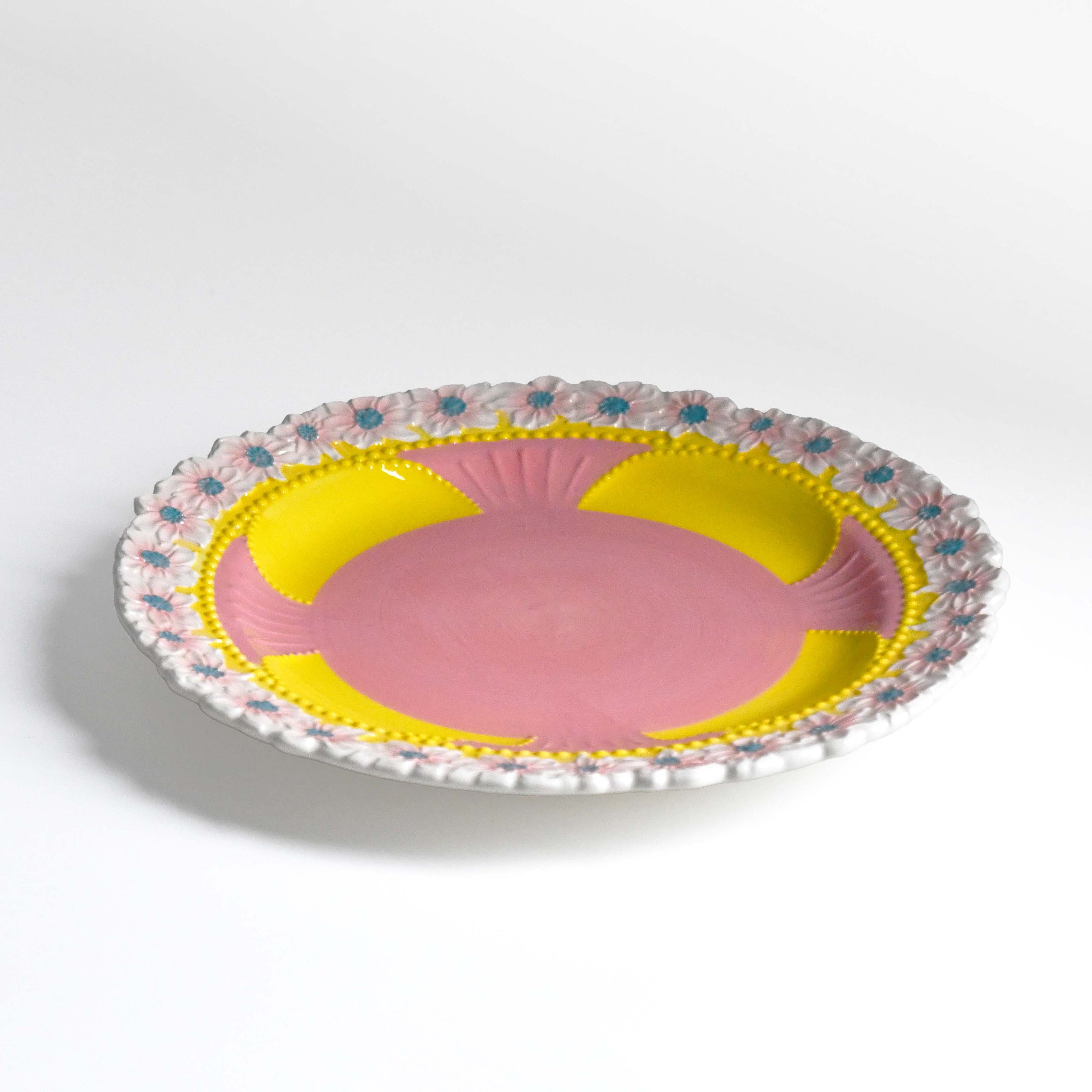 Rice Denmark Flower Emboss Ceramic Dinner Plate, Pink Yellow