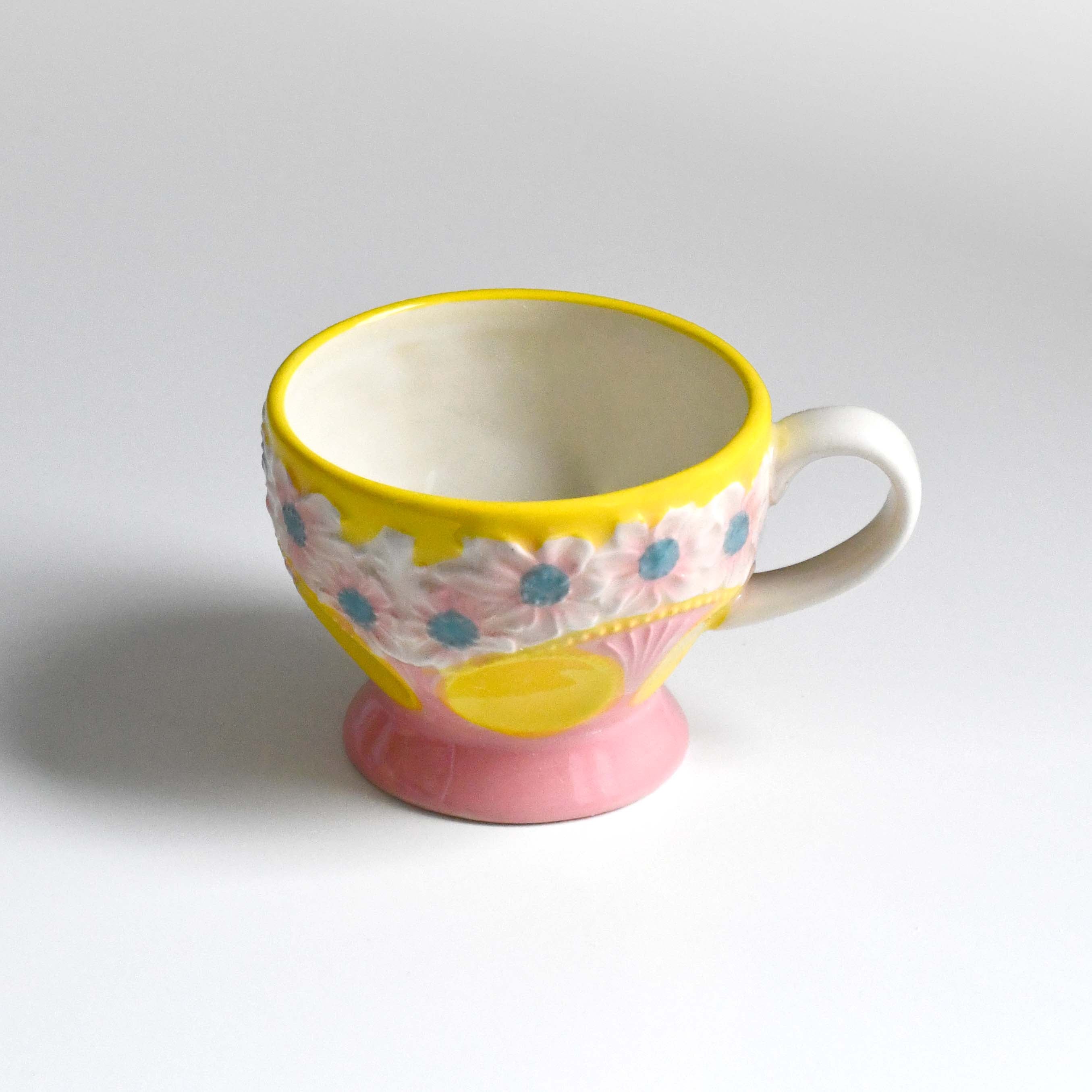 Rice Denmark Flower Emboss Ceramic Mug cup, Pink Yellow