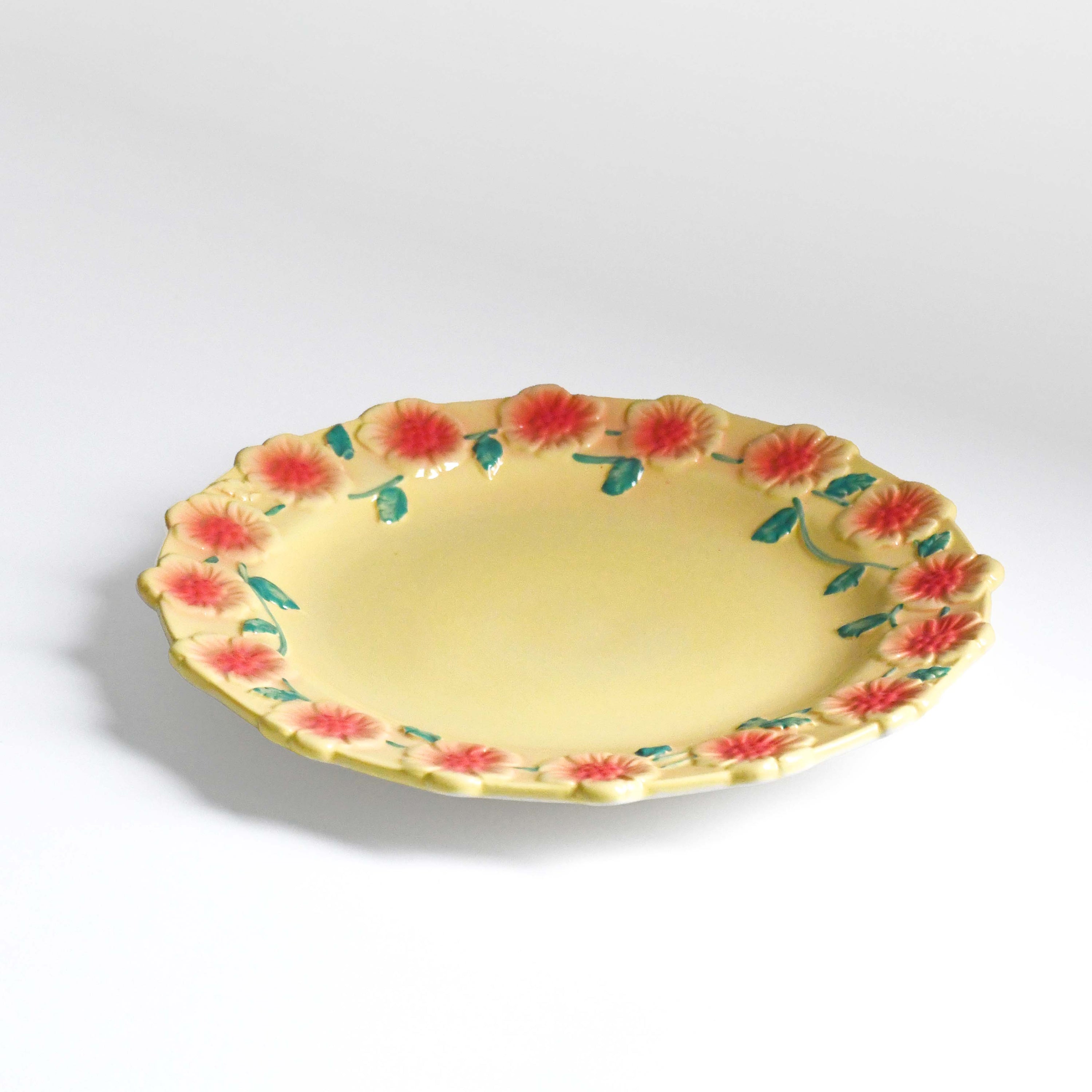 Rice Denmark Flower Emboss Ceramic Dinner Plate, Red Yellow