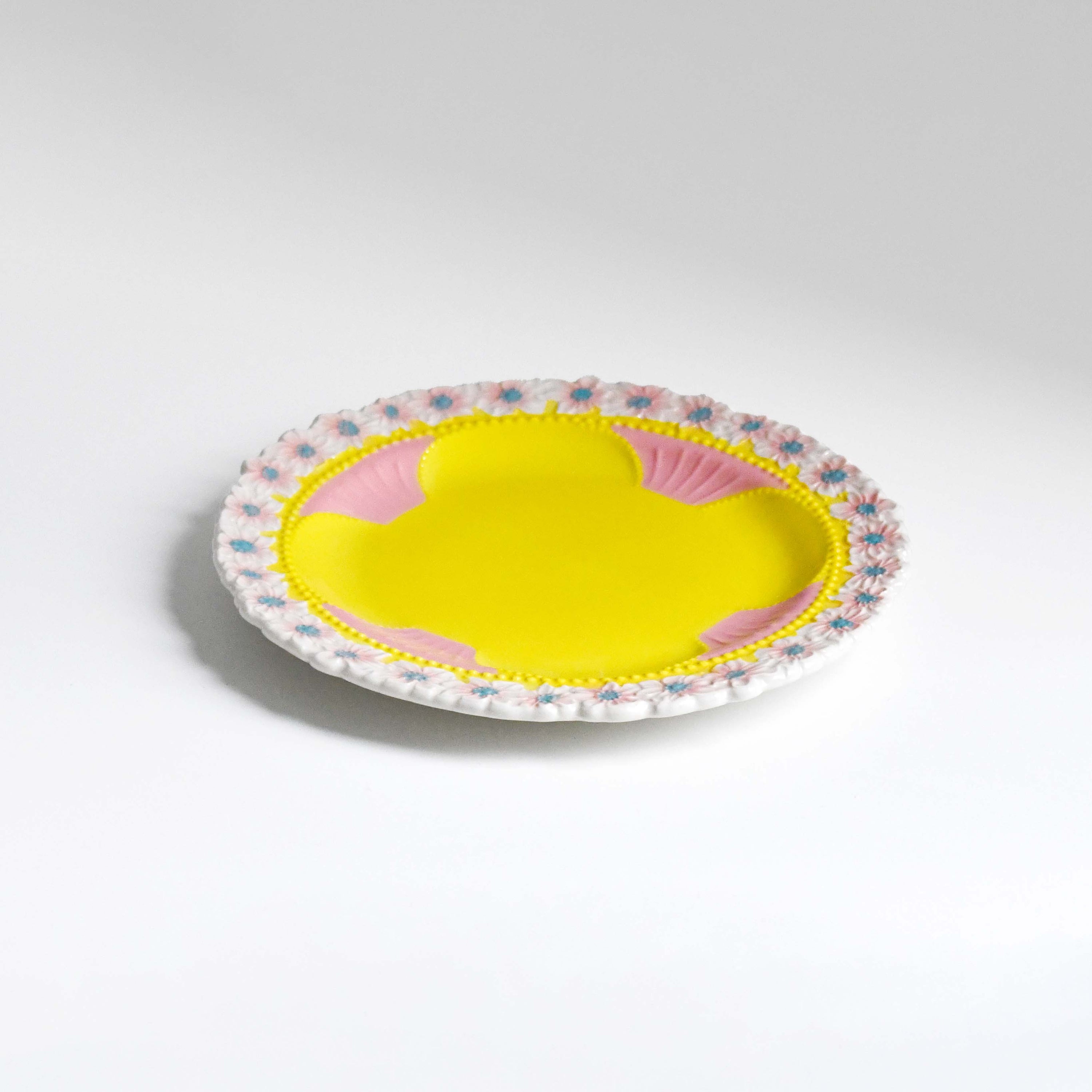 Rice Denmark Flower Emboss Ceramic Lunch Plate, Pink Yellow