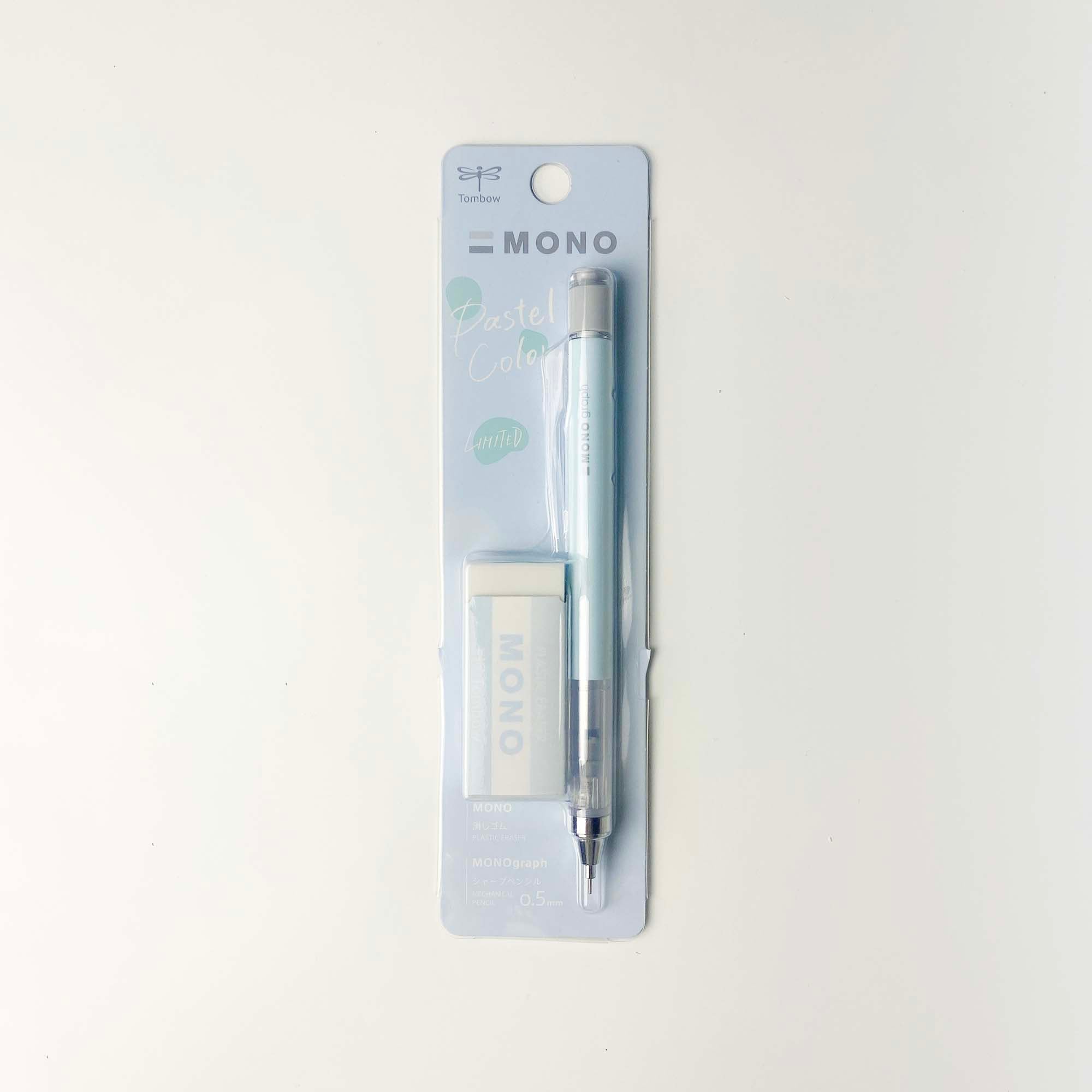 [Tombow] Mono Graph Blister Pastel 0.5mm with Mono Eraser Set - Ice Blue