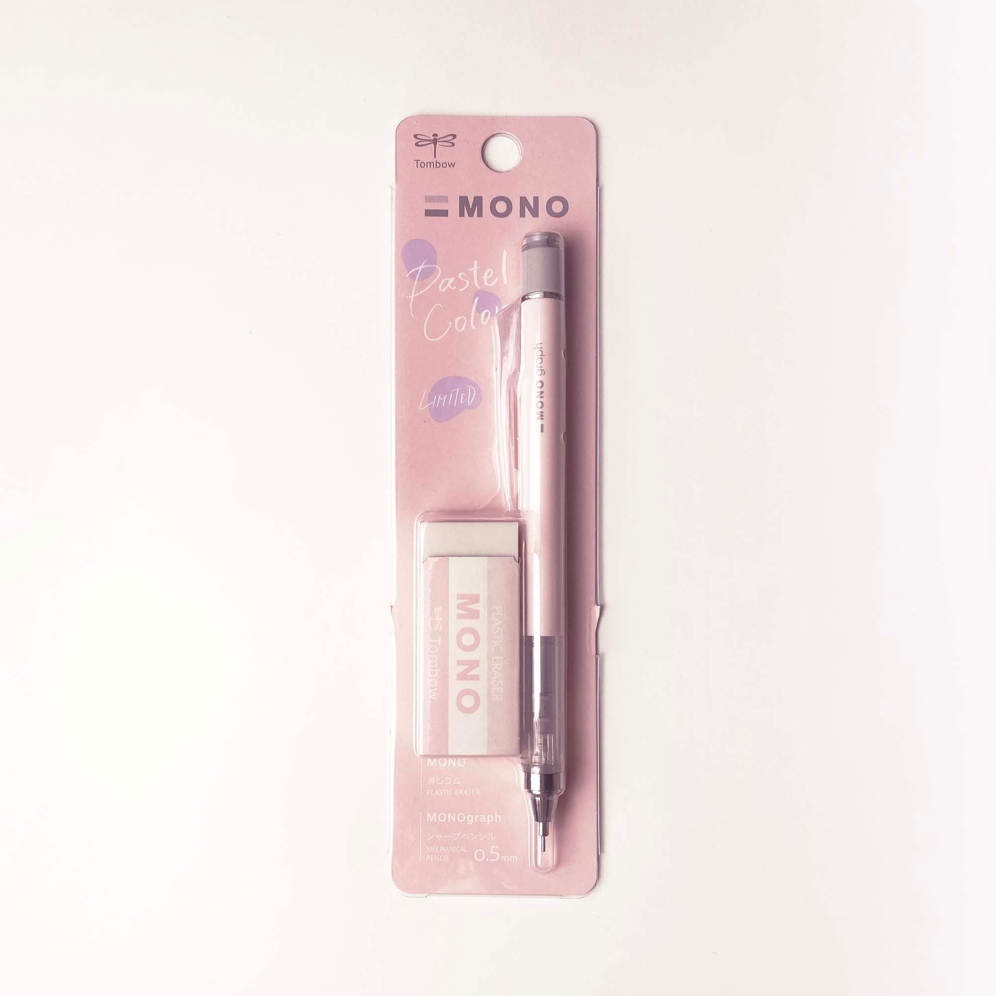 [Tombow] Mono Graph Blister Pastel 0.5mm with Mono Eraser Set - Pastel Coral Pink